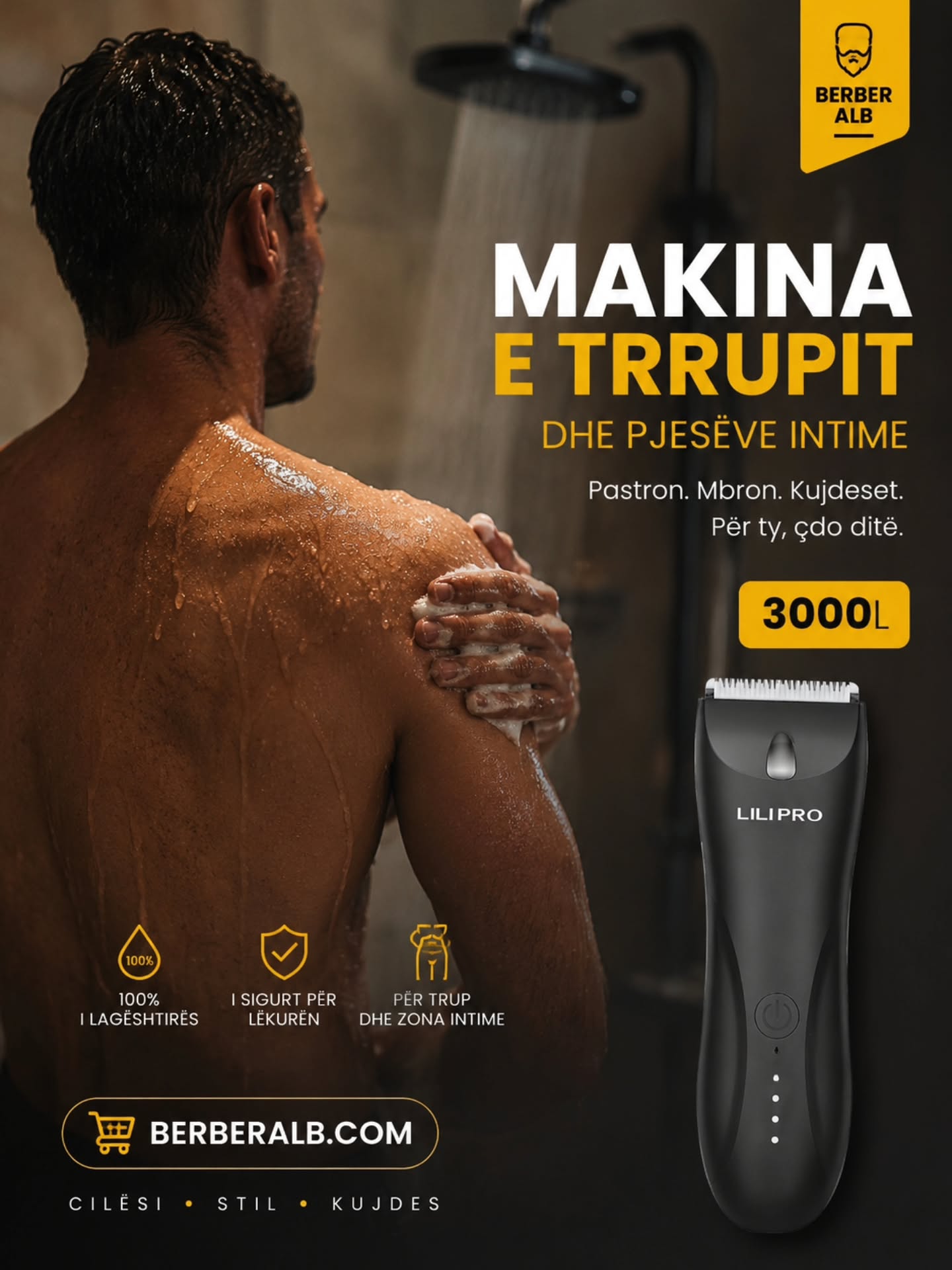 MAKINA E TRUPIT
DHE PJESËVE INTIME
Prerje e sigurt dhe e rehatshme
Përdorim në dush & pa irritim
Ideale për trupin dhe zonat sensitive
💰 3000L
BERBERALB.COM
CILËSI • STIL • KUJDES