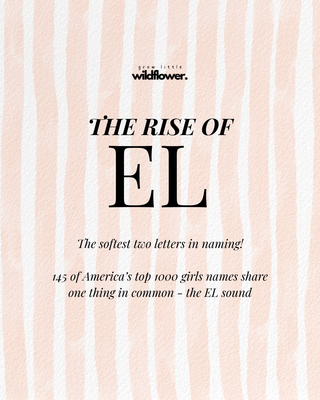 EL 💫
The 2025 baby name data just dropped and one detail stopped us in our tracks for the girls - Eliana knocked Ava out of the top 10!! I noticed she had that loved EL beginning and it got me thinking 🤔 The EL sound…flowing, melodic, effortlessly beautiful, now runs through 145 of America’s top 1000 girls names!! From #4 Amelia to #984 Arely >>> swipe to see them all 😍
It’s no secret I love the name Elle! Perhaps because it’s a part of my name or maybe it’s the chic, strong one syllable style I simply adore. My fave EL name is ELLE…what’s yours?
#growlittlewildflower