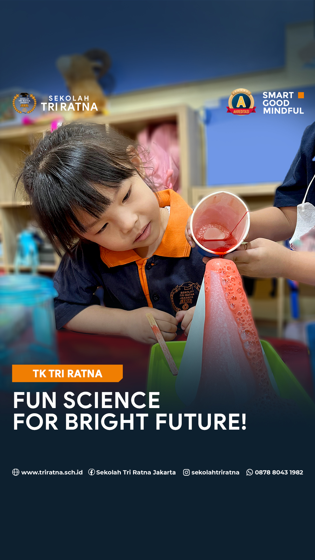 Fun Science for Bright Future! š«
Melalui eksperimen Erupting Volcano, murid TK Tri Ratna @tk.triratna belajar sains dengan cara yang menyenangkan. š
Mereka mengamati bagaimana terjadinya letusan gunung berapi melalui cairan yang menyerupai letusan dengan.
Pengalaman mengenal dunia sains ini membuat murid terlibat aktif dalam proses pembelajaran sehingga membentuk kepercayaan diri sekaligus mengembangkan rasa ingin tahu. āØš”
Bergabunglah bersama Sekolah Tri Ratna!
š psb.triratnaschool.sch.id
āļø +62 878-8043-1982
SMART ⢠GOOD ⢠MINDFUL
#sekolahjakarta #sekolahbuddhajakarta #sekolahtriratnaĀ #sekolahjakartabaratĀ #mindfulschool