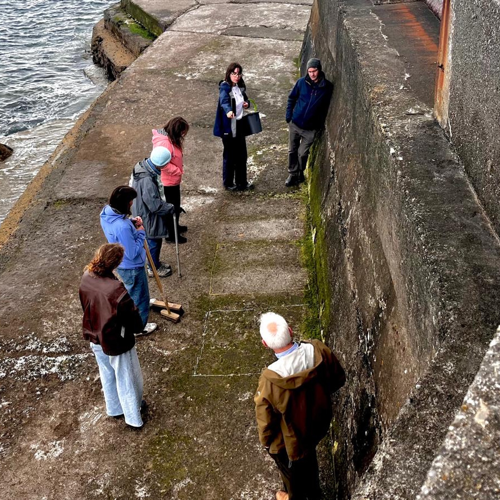 Yesterday in Dun Laoghaire, Coastwatch presented the draft report of a five week sea step cleaning experiment and recommendations for the ecological maintenance of slipways and other essential infrastructure which gets fouled with algae and biofilm.
As part of the launch Coastwatcher Elise Merckel invited participants to test cleaning methods. Martina O’Brien (Biodiversity Officer of Dún Laoghaire-Rathdown County Council), Elaine McMahon (2PureProducts), Mary Hachey and Milena Kotzev (Coastwatch) tried and demonstrated that it was possible to clean test squares in similar time to those recorded in the experiment using three different methods: sand and brushing, brushing only and brushing after applying a non-hazardous chemical. steel and deck brush.
Thank you all who joined during the 5 weeks and yesterday for the results launch! A report will follow shortly.
Thanks to Lorna Siggins for the brilliant article in Afloat, check it out here: https://afloat.ie/marine-environment/coastal-notes/item/71228-hazardous-chemicals-not-needed-to-keep-piers-steps-and-slipways-safe-coastwatch