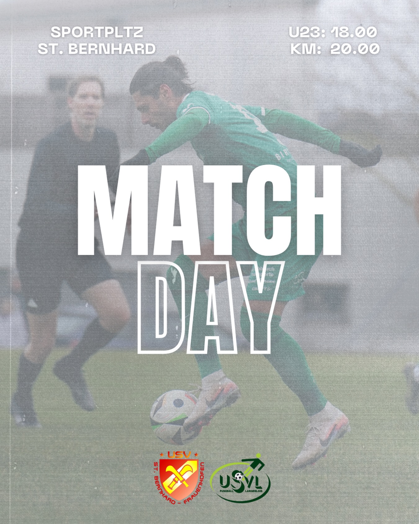 MATCHDAY! 🔥💚
Heute sind wir in St. Bernhard gefordert! Unsere Jungs sind bereit, alles zu geben. 🤓
Kommt vorbei und unterstützt den USVL! 👏🏼💚
📍Sportplatz St. Bernhard
🕕 U23: 18:00 Uhr
🕗 KM: 20:00 Uhr
#forzausvl #matchday #auswärtsspiel #teamspirit #langenlois