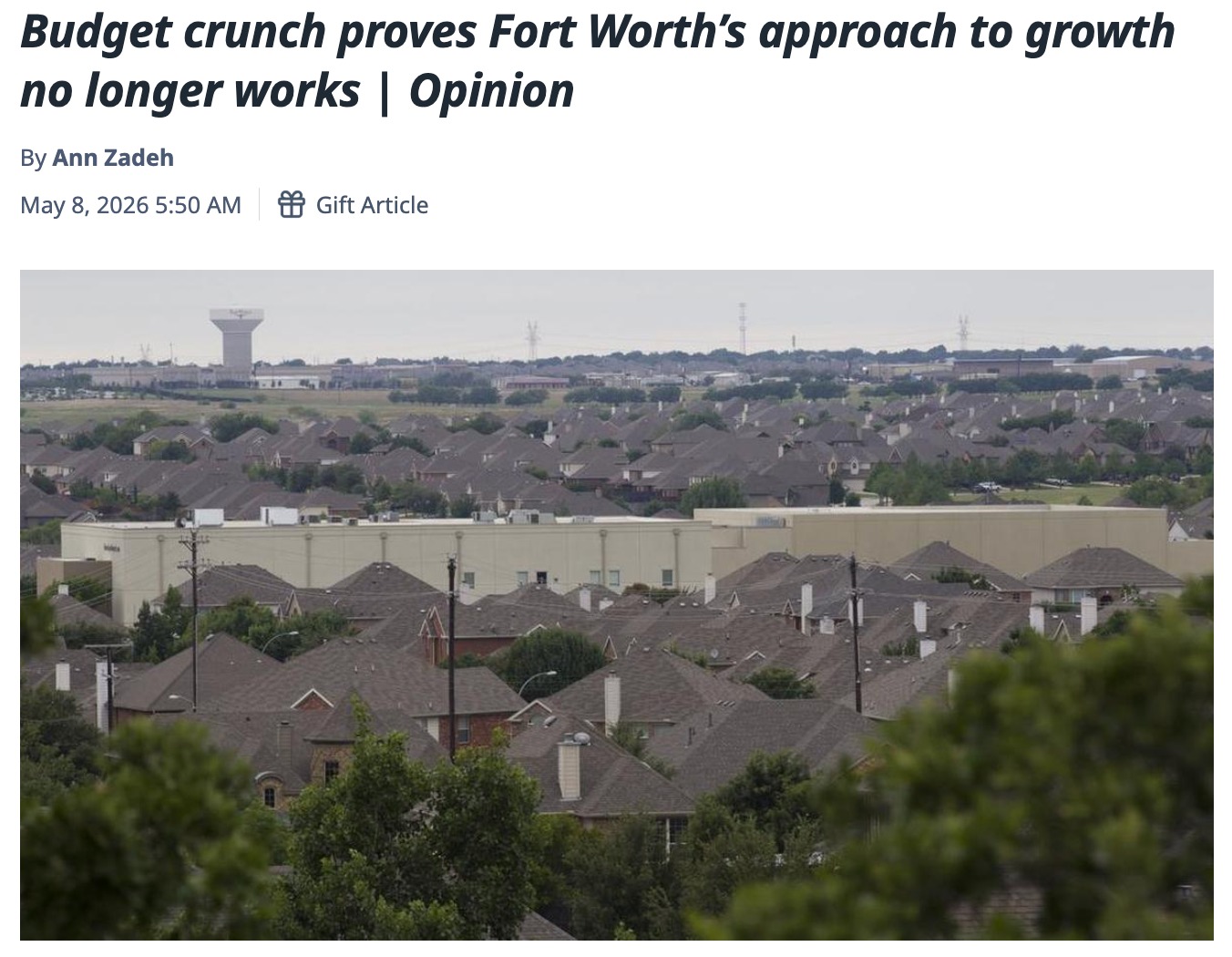 Fort Worth is at a turning point. This Star-Telegram opinion, written by CDFW's Ann Zadeh, highlights a growing concern: how we design and shape our city as it rapidly changes. At Community Design Fort Worth, we believe this conversation matters.
To read more, click the link below or in our bio!
https://www.star-telegram.com/opinion/opn-columns-blogs/other-voices/article315631415.html