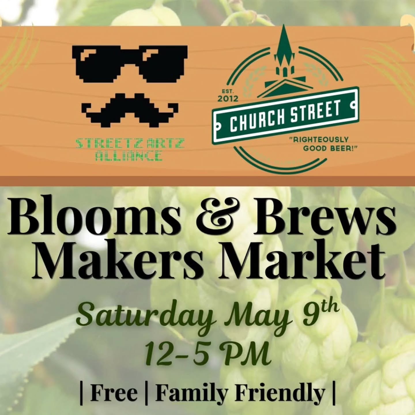 Church Street Brewing and the Streetz Artz Alliance bring to you the Blooms & Brews Makers Market, Saturday 5/9/2026 from 12pm to 5pm.
With over three dozen local artists and makers, this event will offer more than your usual craft show.
The brewery offers a cozy and fun atmosphere with a kitchen and the ability to make mixed drinks. They have plenty of non-alcoholic options as well. The kitchen sells a variety of hand helds, pizzas, pretzels and snacks.
This event welcomes all ages and there is no cover charge.
The Streetz Artz Alliance never charges a cover charge in the hopes you can use that money to support the artists and brewery.
Where: Church Street Brewing Company 1480 Industrial Dr, Itasca, IL 60143
When: Saturday 5/9/2026 12pm to 5pm
Parking: Parking on site, free street parking.
The brewery staff and artists are looking forward to seeing you here. Be sure to RSVP and share with friends.
Inviting and sharing is caring.
Come one, come all!