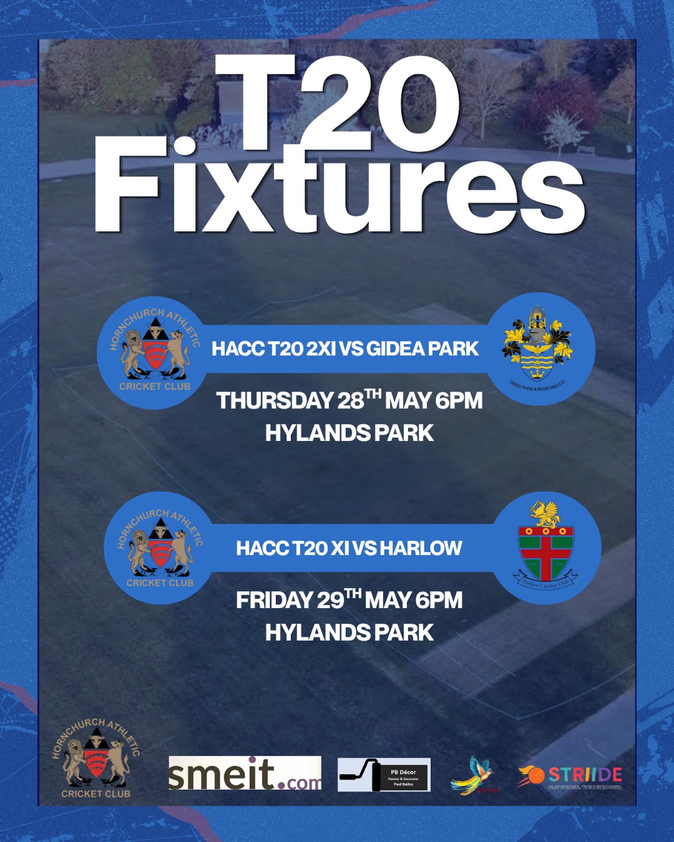 T20 action returns to Hylands this Thursday & Friday π. Come down and enjoy the weather βοΈπ»