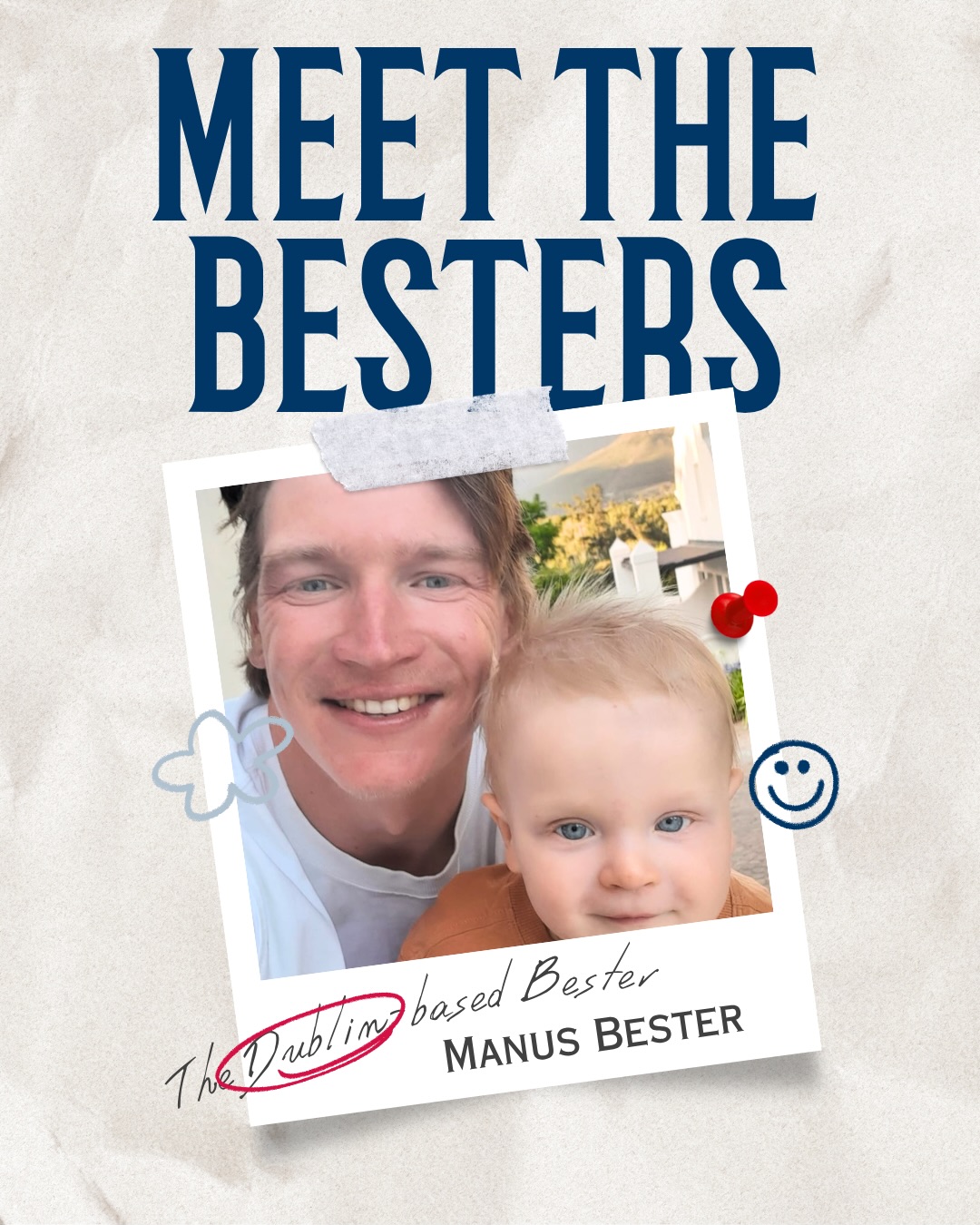 Meet the BESTERS! Next up, Manus Bester 🍷🇿🇦🇮🇪
The Dublin-based Bester keeping the South African flag flying proudly on the other side of the world.
By day, @manus_bester is a civil engineer, helping shape cities and infrastructure. At home, he’s husband to Kent, a CA with the patience of a saint, and dad to little Zak Bester, named after our very own Oupa Zakkie.
Life in Ireland suits them well, but South Africa still has a very firm grip on their hearts. Every summer they make the trip back home for sunshine, family braais, vineyard catch-ups, and a proper dose of that unmistakable SA energy.
When he’s not working, you’ll usually find Manus out on a run, on the golf course, watching or playing rugby, or planning the next adventure somewhere across Europe with the family. They’ve become proper EU travellers, but still know there’s nothing quite like a South African sunset with a glass of BESTER wine in hand.
He’s easygoing, loyal, a real boykie, and always keen for a good laugh around the table. Basically, a proper Bester.
Keen to meet the BESTER crew in person? Come join us on the stoep for a Stoepsit Sessie…
R 150 | LIGHT SNACKS | MAX 6 GUESTS | 48H NOTICE
Email zakkie@besterwines.com to book
#MeetTheBesters
#BesterFamilyWine
#StoepsitSessies
#SwartlandWine
#SwartlandWinemakers