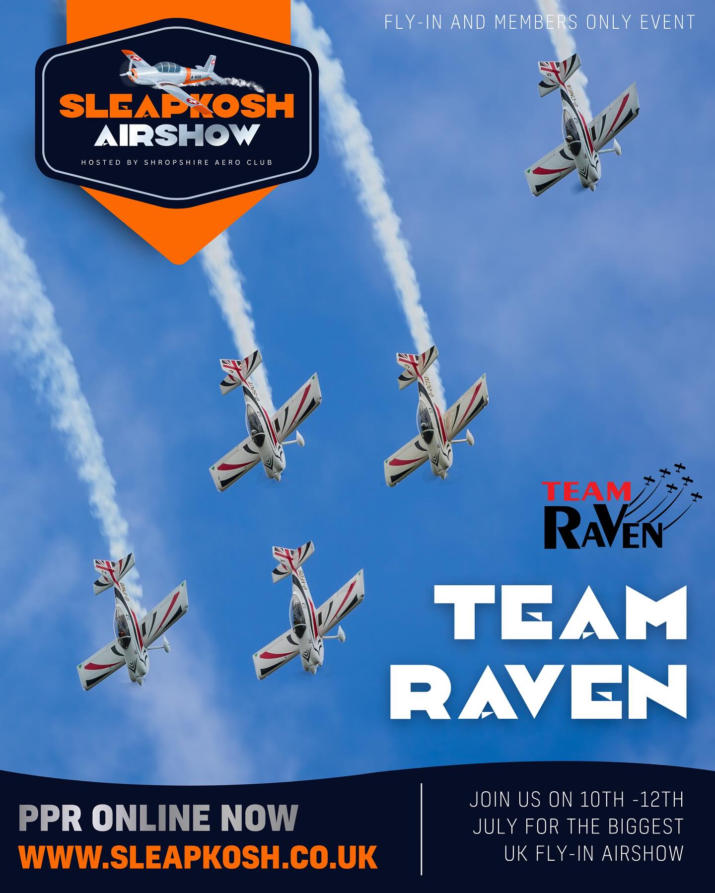 It’s not a proper airshow without @teamravendisplay, who will be opening the #SleapKosh Saturday airshow, with a big surprise. The world’s biggest civilian aerobatic display team, at #SleapKosh26. ⚡️
Fly in to Sleap Airfield on the 10-12th of July for what is shaping up to be the biggest GA event of year! ☀️
- Massive day & night airshow
- Biggest UK Fly-In
- Over 47 exhibiting aircraft and 50+ exhibitors and trade stalls
- Live music and beer tent
Find out more about booking your aircraft in at sleapkosh.co.uk before all the spaces go - over 60% sold already! #SleapKosh26