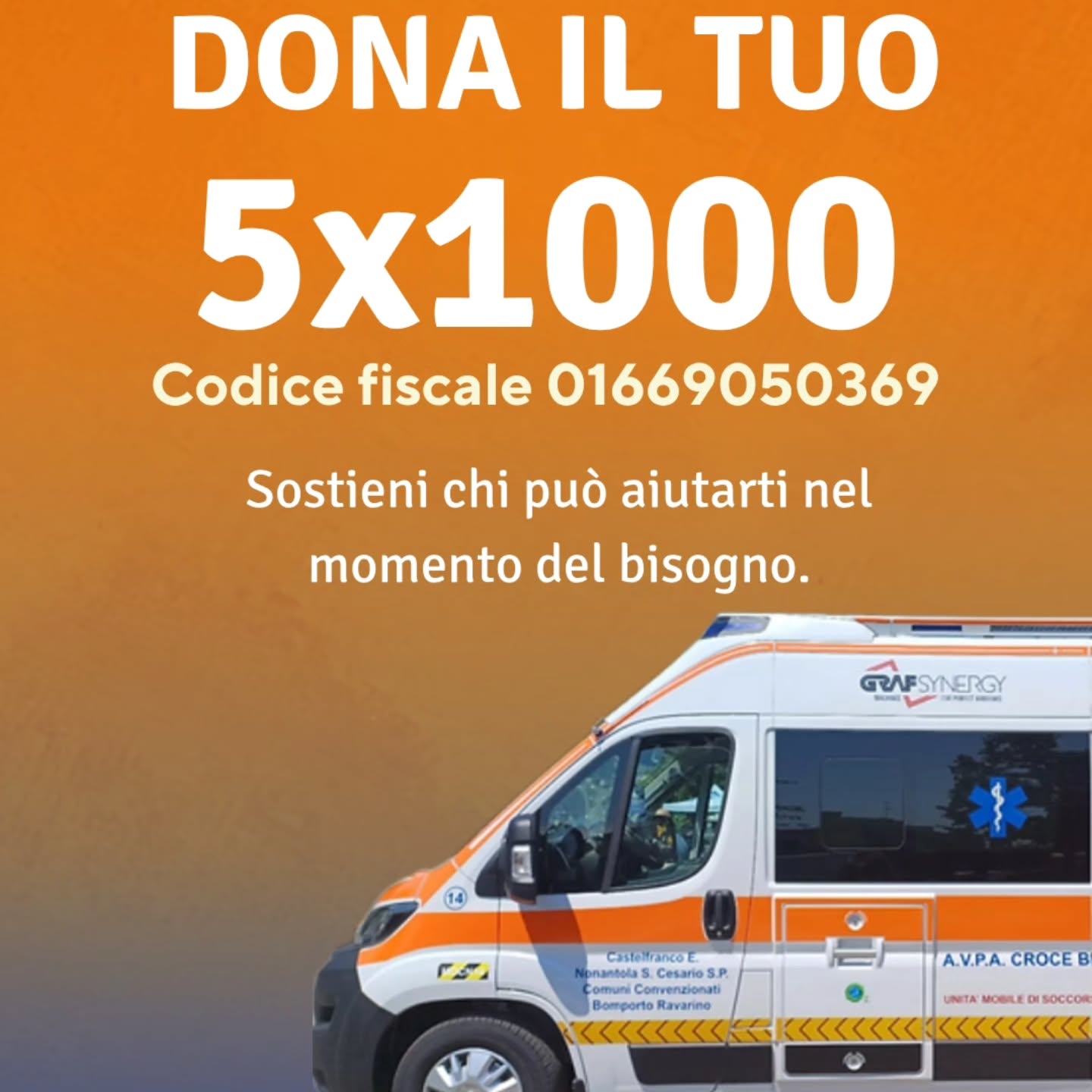 Da oltre 40 anni siamo al tuo fianco, ogni giorno.
Con un gesto semplice puoi aiutarci a continuare.
👉 Dona il tuo 5x1000 a Croce Blu
📌 Codice fiscale: 01669050369
Ogni firma si trasforma in servizi, trasporti, soccorso.
Ogni firma è un aiuto concreto.
🌐 Scopri di più su:
www.croceblucastelfranco.org
#5x1000 #CroceBlu #Volontariato #Emergenza #AiutaciAdAiutare
CastelfrancoEmilia Nonantola SanCesario bomporto ravarino
