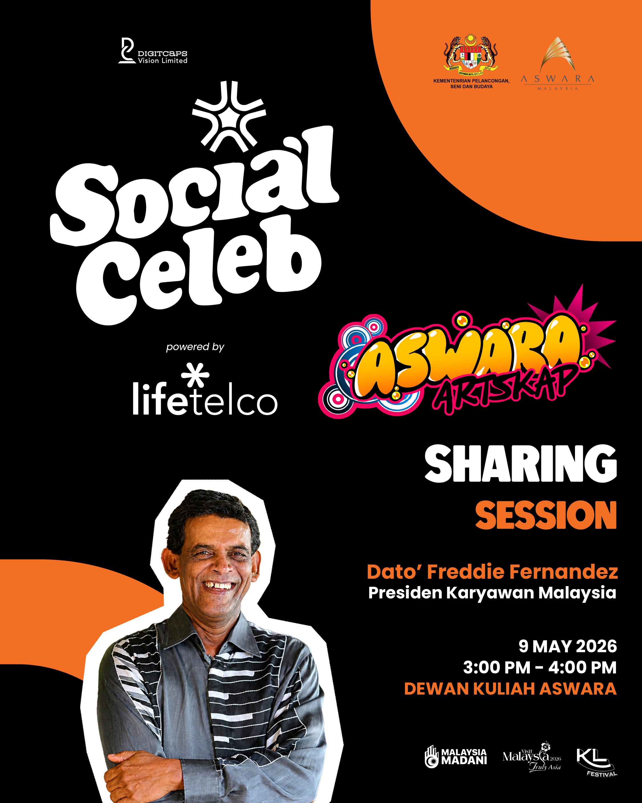 Don't miss this Sharing Session with industry veteran Dato’ Freddie Fernandez. Get a leadership perspective on the local entertainment scene and kickstart your creative journey with insights from the President of Karyawan Malaysia!
🗓️ 9 MAY 2026
⏳ 3:00 PM – 4:00 PM
📍 Dewan Kuliah ASWARA
See you there!
#socialceleb #aswaraartskap #datofreddiefernandes #karyawan #opencasting #meetandgreet