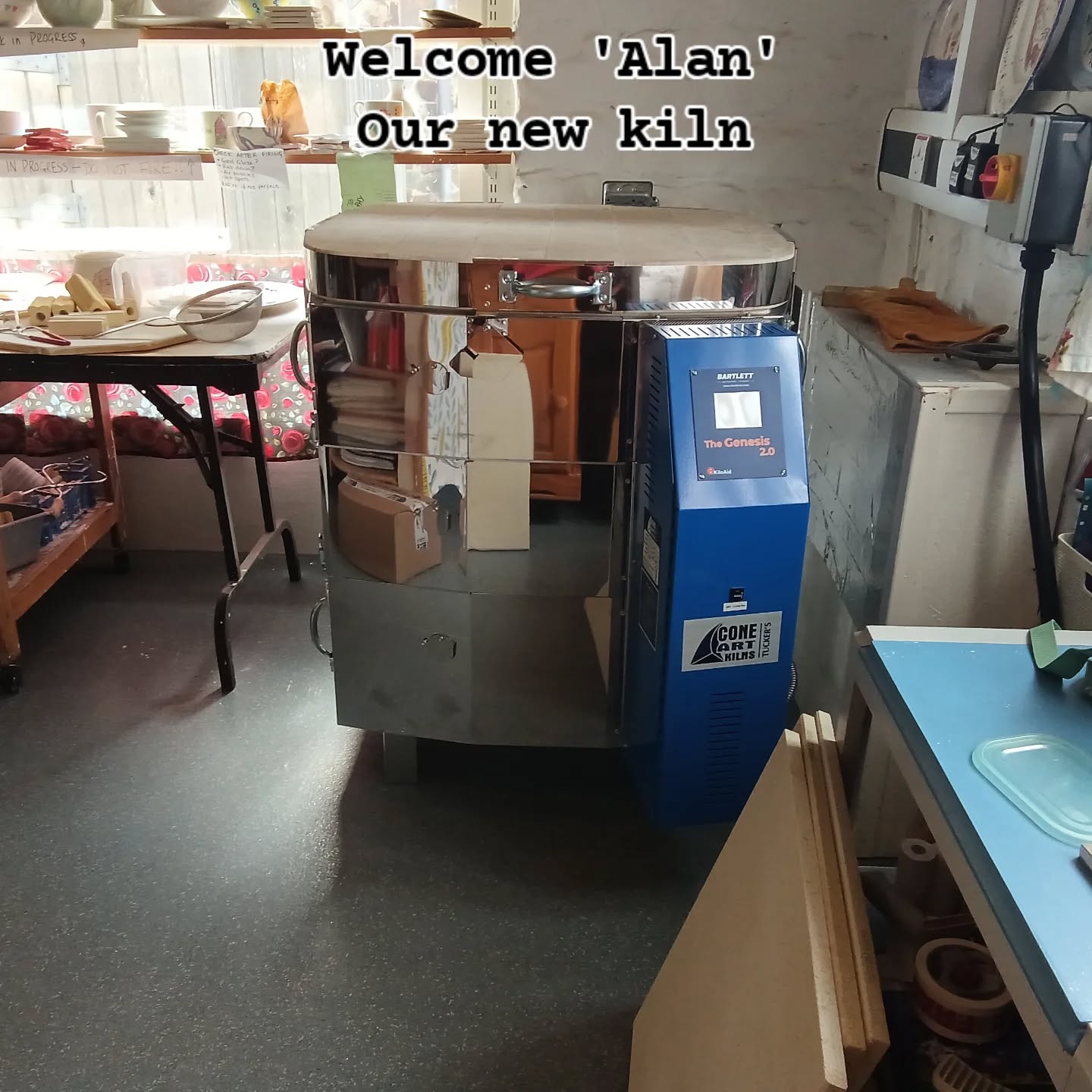 Our new kiln has arrived.
We have called it Alan....
Alan Sugar....
Because each morning we will say 'You have been fired'. (I know!! I am here all week!😁😂)
Huge thanks to all of you eagerly waiting for your gorgeous designs to be fired. They will be ready this week. .... Once we have got the hang of the new instruction manual. I apologise for the delay.
Big thanks to the random blokes who helped carry this massive, shiny thing of beauty into the shop. I don't even know your names. We had tea and cake afterwards.... I was so grateful and happy that kindness is still randomly at large. Cheers to Keith for the electrical fitting. Also to Chunky for taking charge of the blokes shifting it into place. I made tea.
What does this all mean? Well,
Energy efficient so better for the climate.
Higher firing temp so stoneware workshops will be back. Hurrah 🥰
Bigger so we can fire more.
We can continue to sprinkle confidence and happiness like confetti.
Once again, thank you for support in our coastal, seasonal economy. The Kitchen Front is not just a small business. We are dedicated to the community. Our work with SEN young people is so important. So long as we are here, we will continue to support schools, care homes, community groups, young people, SEN young people and their enterprise projects, fundraising for charities and remembering the Great Generation.
If you would like us to come to you, we will be more than happy to deliver fun workshops in your space. For more information about our workshops, including evenings and weekends, please check www.thekitchenfront.co.uk.
Onwards and upwards dear friends. Here is to a fantastic summer season to all.