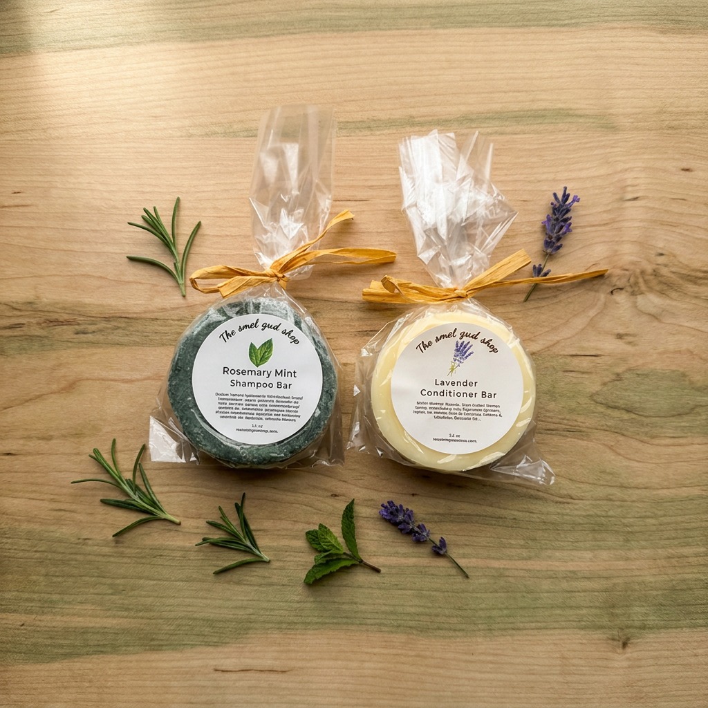 Healthier hair starts with what you put in it. Our Herbal Hair Harmony shampoo and conditioner bars are crafted with rosemary, lavender, and plant-based botanicals to cleanse gently, nourish deeply, and bring natural shine back to every strand. Zero waste. All results. Smel Gud.
#OrganicHaircare #PlantBasedBeauty #CrueltyFreeHair #SulfateFree #NaturalShampoo #ConditionerBar #HerbalHairCare #SustainableLiving #ZeroWaste #HealthyHair #SmelGudShop #NaturalBeauty #EcoFriendlyBeauty #HairRestoration