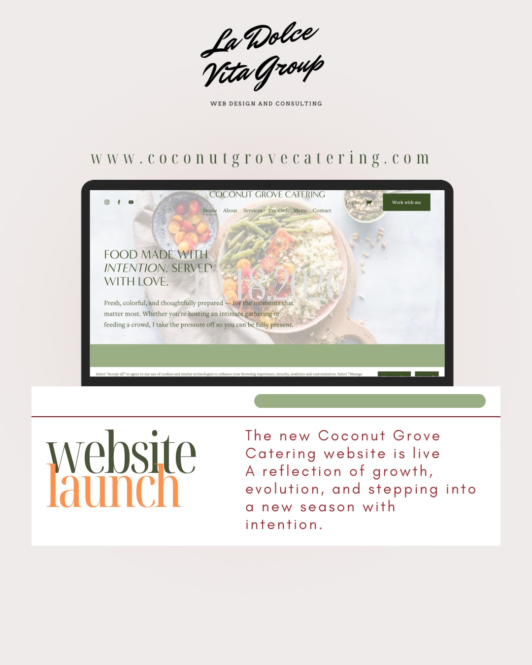 Some projects become more than just a project — this was one of them.
Over the last six months, I’ve had the privilege of witnessing Erin evolve in such a beautiful and intentional way through our first cohort experience together.
I’ve watched her grow not only as a business owner, but as a mother, creative, and woman stepping more fully into her vision and purpose.
What makes this even more special is that this journey eventually led us into working together to bring the new Coconut Grove Catering website to life — a space that reflects the elevated, warm, and intentional experience she creates for her clients every day.
From the legacy of The Last Carrot to this next evolution of Coconut Grove Catering, it has been such an honor to witness and help bring this vision to life.
The new website is officially live, and I couldn’t be more proud of her. ✨pls check her out www.cocnutgrovecatering.com