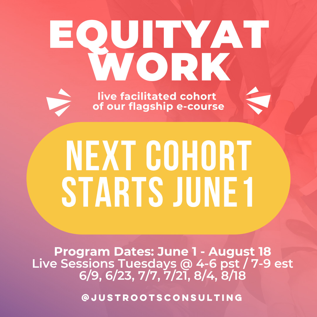 So excited to facilitate this upcoming cohort! We'll jump off Just Roots' and Black Amethyst's acclaimed e-course Equity at Work, adding 6 live virtual sessions over the summer that dive deep into lessons around white supremacy, racial capitalism, anti-Indigeneity, and how to turn power on its head through anti-racist and decolonization lenses!
Things kick off June 1 -- what are you waiting for?? Let's do this!
Register with link in the bio.
Can't afford the full price? Limited scholarships available upon request <3
#antiracism #workplacedei #deib #antiracismeducation #whitesupremacyendswithus