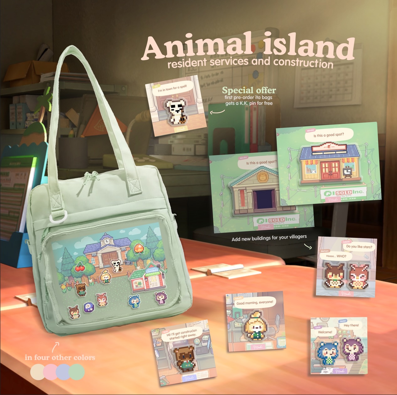 Animal Island Collection 🌱🏝️🍃
Roger! Are you ready for a new adventure on the island? 🛩️
The bags come in 4 different seasonal color variants - spring, summer, autumn, and winter 🍂❄️🌷☀️, so everyone can find their perfect aesthetic. ✨
The collection includes character pins 🐻🐶together with something completely new for the very first time - building pins! 🏫✨ Decorate your ita bag with shops or museum, to create your own unique island. 🌊🌲
All pins match the same standard size as our previous collections, so you can freely combine them with other ita bags and accessories from our shop. 💫
👉 BONUS for PRE-ORDER!
Everyone who pre-order an ita bag will receive a special legendary musician K.K. pin for free! 🎤🎁
#animalcrossingnewhorizons #animalcrossingcommunity #animalcrossing #pixelart #games