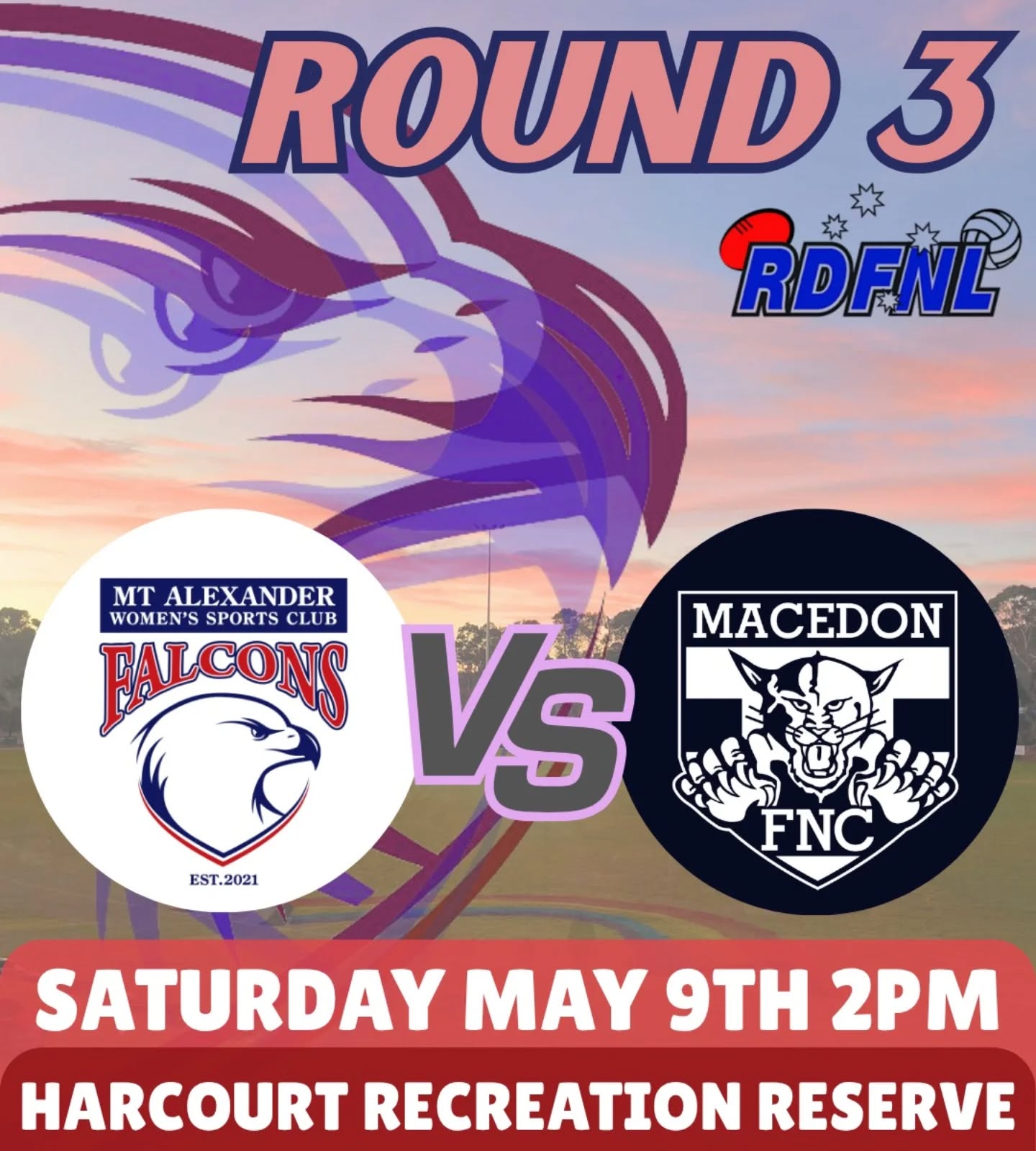 We've had a week off and now we're back and feeling HOT TO GO!! 🌟🪩
Join us at home this weekend as we take on Macedon!! 💪
The canteen will be slinging hot pies and cold bevs, and we'll have plenty of Falcs merch to keep you warm and stylish on the hill! 🧣