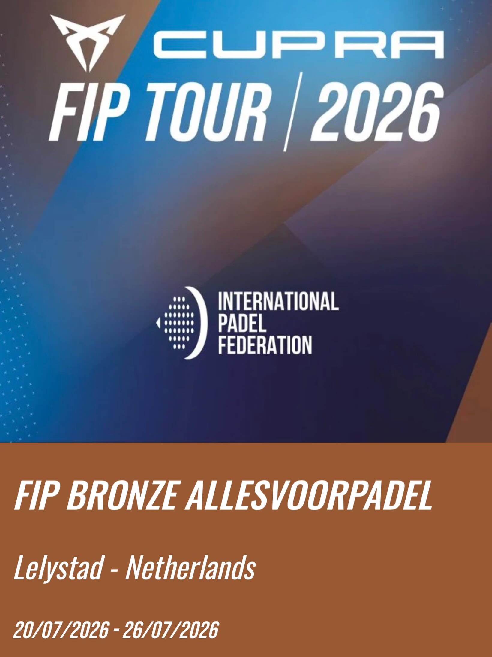 Ook dit jaar landt het FIP circus weer in Lelystad. Inmiddels staat het toernooi live op de FIP site. Extra bijzonder dit jaar dat voorafgaand aan ons toernooi in Dronten bij @leisure_world_padel ook een FIP Bronze wordt georganiseerd. Heel veel top padel deze zomer, op fietsafstand (voor de sportievelingen onder ons). Dus game on. #expecttheunexpected