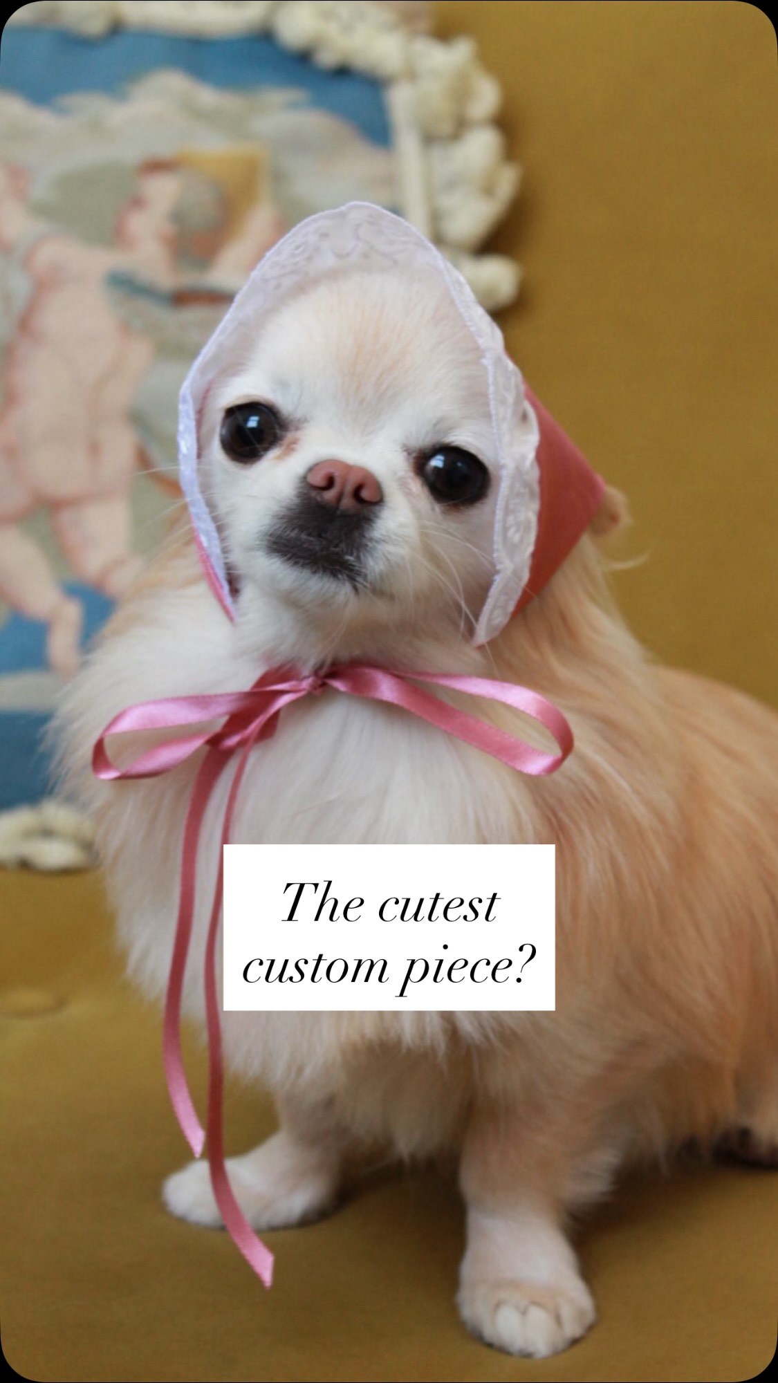Sew the cutest custom mini headscarf with me! This was for Pearl, the dog of one of my stockists On A Whim and it might be the most adorable thing I’ve ever made 🥹
I’m a bit tempted to try this headscarf style with trim for humans- what do you think?
Video description- Jo’s hands pin a paper triangle to pink silk then cut it out. A white broderie anglais trim is pinned to the pink silk before sewing it together. A plushie Baby Yoda is then wearing the mini pink silk headscarf before photos of Pearl, a cute little dog wearing her headscarf!
