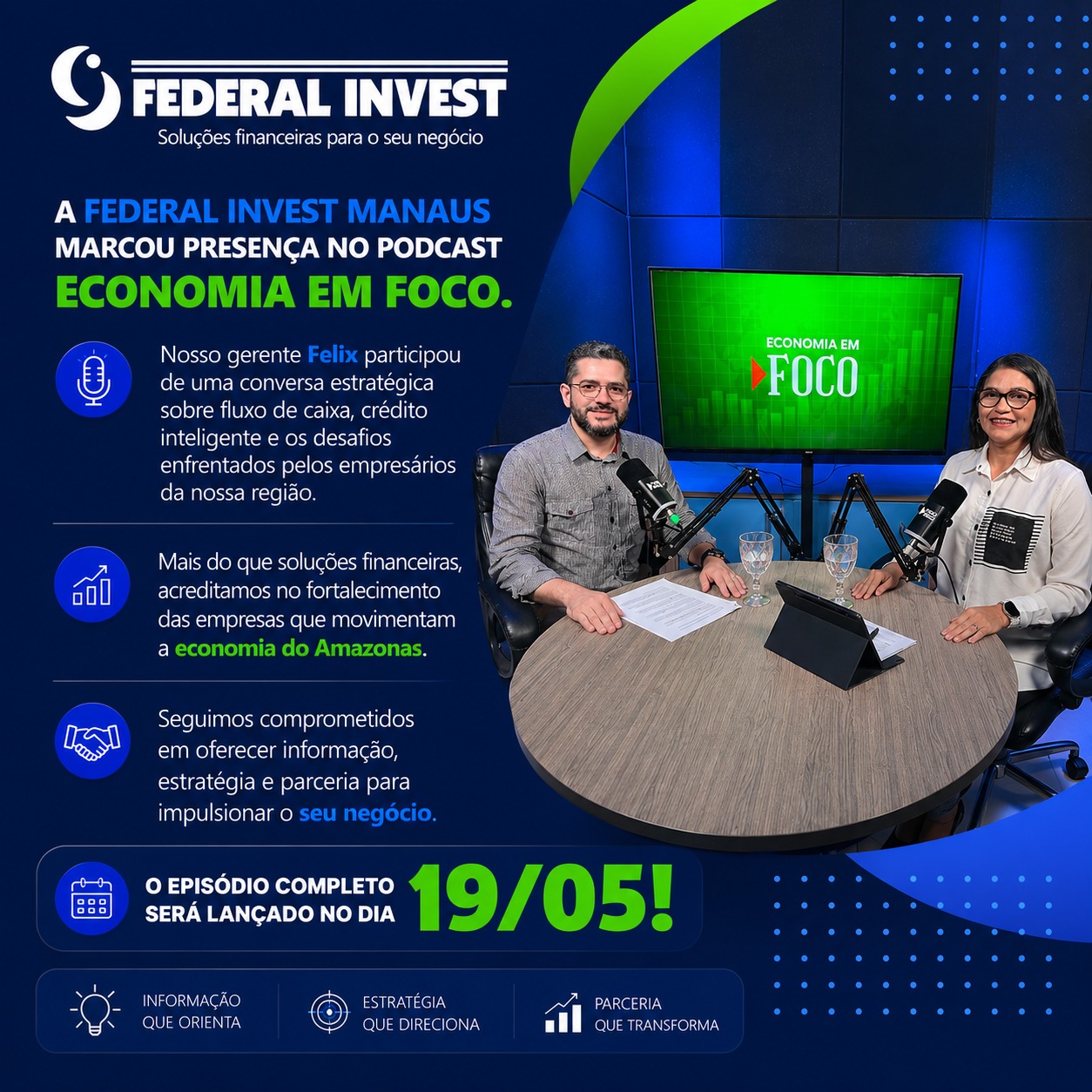 A Federal Invest Manaus marcou presença no podcast Economia em Foco.
Nosso gerente Felix participou de uma conversa estratégica sobre fluxo de caixa, crédito inteligente e os desafios enfrentados pelos empresários da nossa região.
Mais do que soluções financeiras, acreditamos no fortalecimento das empresas que movimentam a economia do Amazonas.
O episódio completo será lançado no dia 19/05!
#federalinvest #federalinvestmanaus #Empreendedorismo #antecipacaoderecebiveis #crescimentoempresarial #podcasts #estratégiaempresarial #economiaemfoco #focoontv