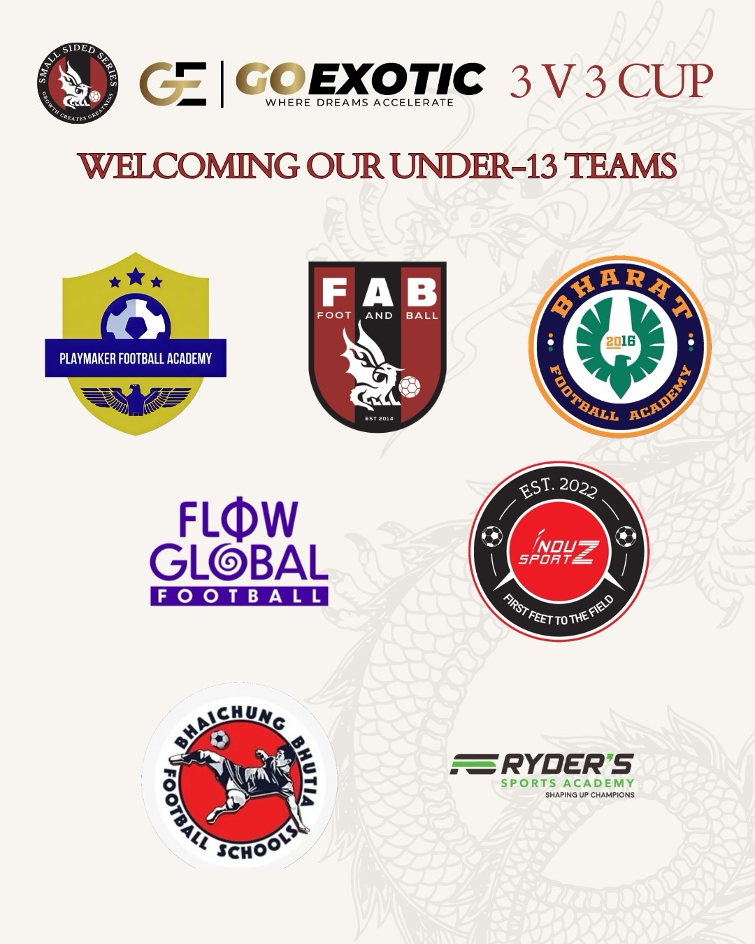 Welcoming our under-11 and under-13 teams, for the Go Exotic 3v3 cup, this Sunday.
#football #gurgaon #tournament #grassroots
