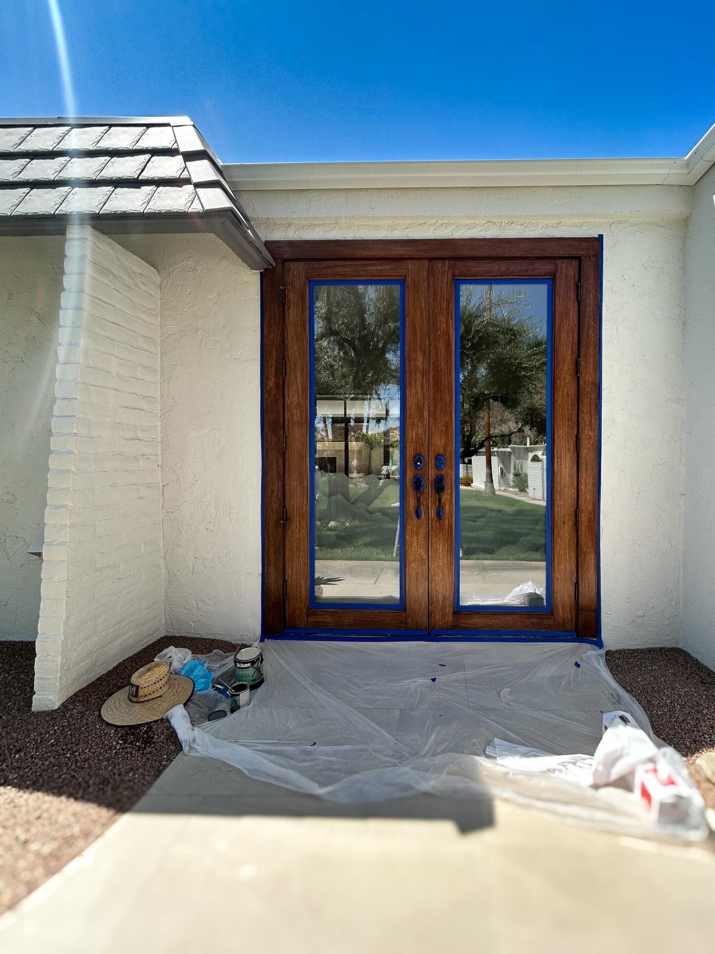 French door yearly maintenance in the Historic Tennis Club neighborhood. Protective coating in the works.