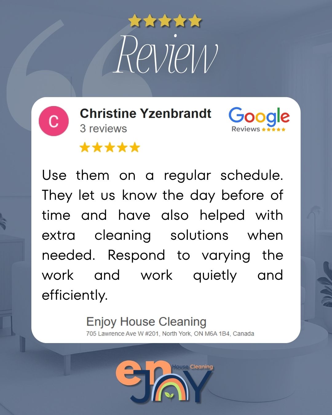 A clean home makes all the difference! And knowing you can count on the same trusted team every time makes it even better 💙
We’re so grateful for clients who trust us regularly and notice the little things: communication, flexibility, attention to detail, and respectful service every step of the way ✨
Thank you for letting us be part of your routine and your home! 🙏
#EnjoyHouseCleaning #TorontoCleaningService #RecurringCleaning #HouseCleaningToronto #CleaningProfessionals #CleanHomeHappyHome #GTACleaningService