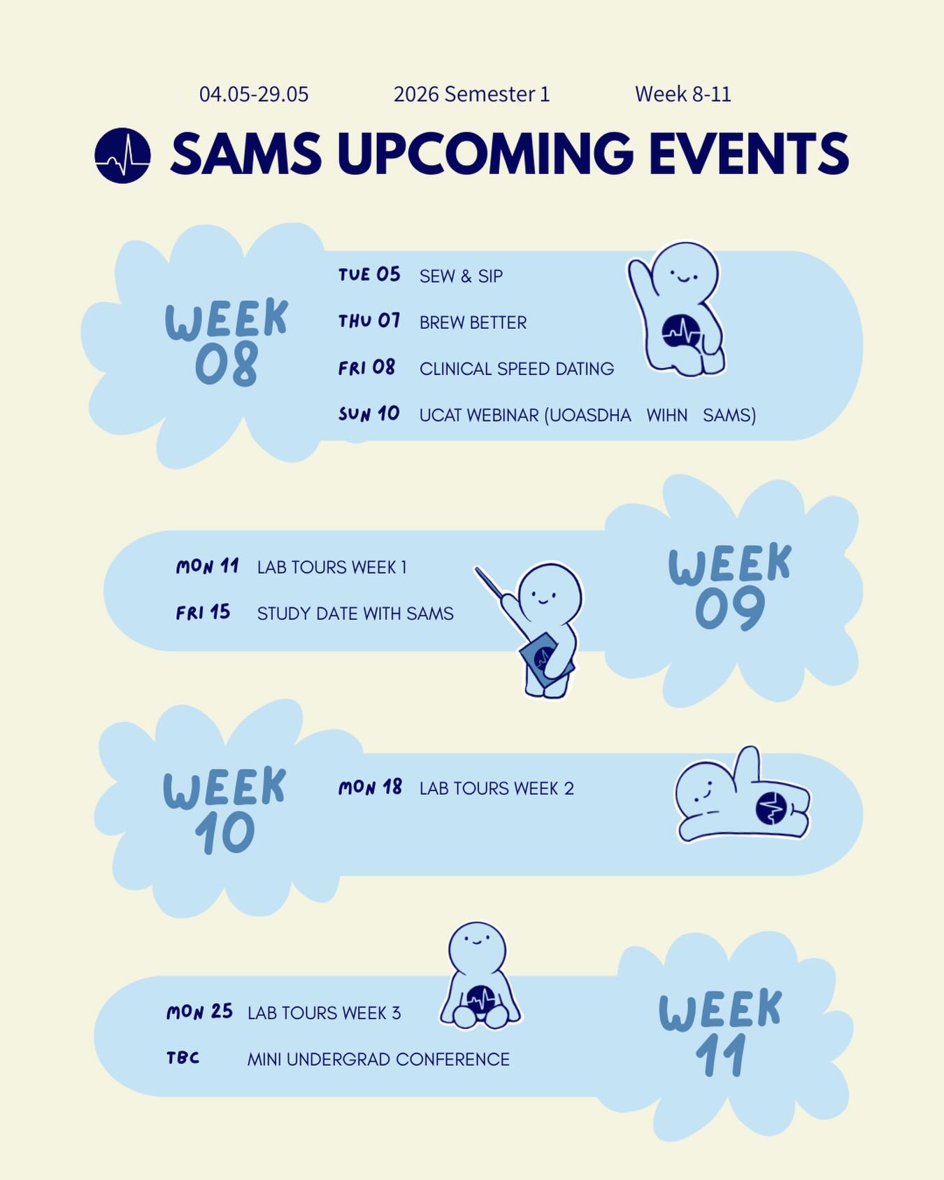 ๐๐๐๐๐๐๐๐ ๐๐๐๐๐๐ ๐
๐๐ ๐๐๐๐๐ ๐-๐๐
We are so back ๐คช Busy busy weeks ahead with lots of events just for YOUUU! Unsure when ALL our events are throughout the sem? Weโve got you covered!
Here you can find our upcoming events all laid out beautifully for you as an overview. For more information about each event, check out our feed!