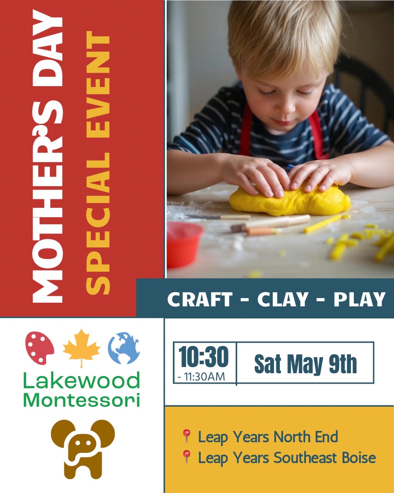 🚨SEE YOU TODAY AT @leapyears_boise and @leapyears_seboise
🎨Stamp, paint and craft clay for Mom!
Thanks @lakewood_montessori for this special treat!