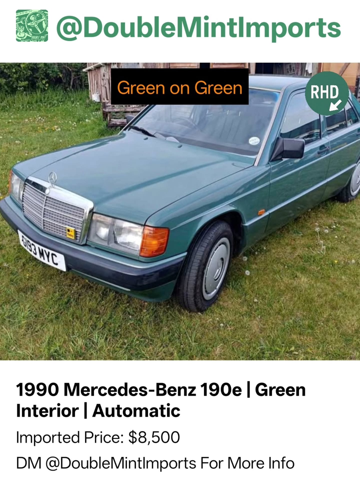 1990 Mercedes-Benz 190e | Green Interior | Automatic
Shipped Price(UK to NY): $8,500
(Includes All Fees: Conversion rate to USD, Shipping, Customs, UK Taxes and Admin Fees)
Mileage: 123,210
SELLERS DESCRIPTION:
1990 Mercedes-Benz 190e
About this vehicle
Driven 123,210 miles
Automatic transmission
Exterior color: Green · Interior color: Green
Fuel type: Gasoline
Seller's description
Nice mercedes 190E.2 ltr. 1990 auto. In green with green interior and with new MOT . 8/05/2027. I have put 5 new tyres on it last year. Nice drive. Good looking car. Come and have a look and see what you think.
Random Quote: "Keep calm and drive on."
****DM US FOR MORE INFO****
MOT: No DVSA tests found.
#mercedes #benz #190e #green #interior