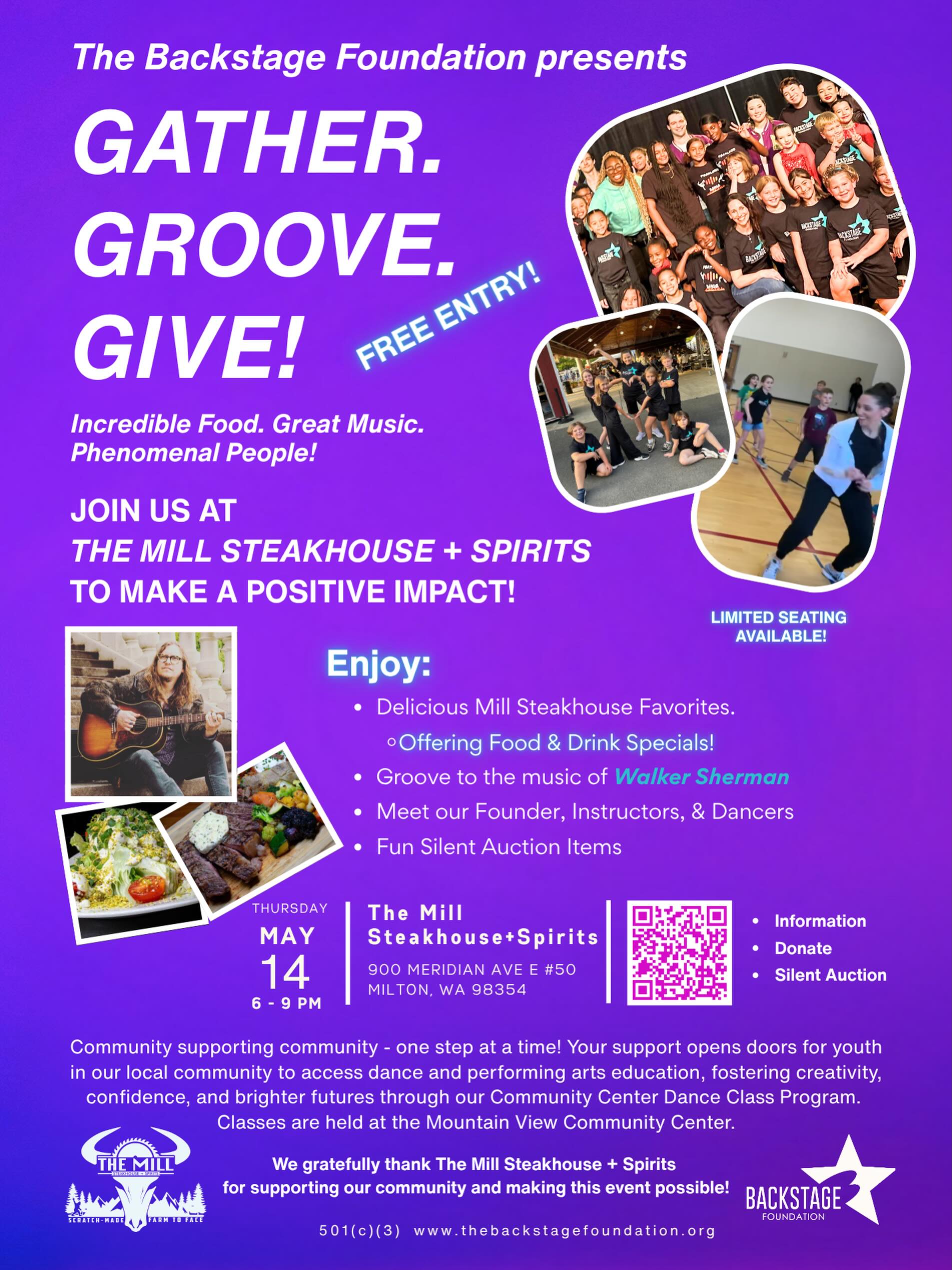 Are you ready to “GATHER, GROOVE and GIVE!?”🤩💃🏻🕺🏾🪩
We are so excited to partner with @the_mill_of_milton for an amazing night of good food, good fun, good music and an overall good time for a good cause for the Fife, Milton, Edgewood youth!🤩🩷💜🩵
Come and meet our Founder and Director @kari__hovde along with some of our impacted youth and enjoy music from local talent @walkershermanmusicgroup ! 🎸🎶
Details: FREE ENTRY‼️
Date: Thursday May 14th 2026
Time: 6pm-9pm
📍: 900 Meridian Ave E 50 Milton, WA 98354
We are community supporting community one step at a time! Please bring a friend and let’s enjoy an evening filled with music, moves and moments together! If you cannot attend please consider sharing and donating to our link or visit our website www.thebackstagefoundation.org for more information on how you can get more involved with us!🥰🙏
See you at the Mill!
#TheBackstageFoundation #FME #themill #youngartist #community
