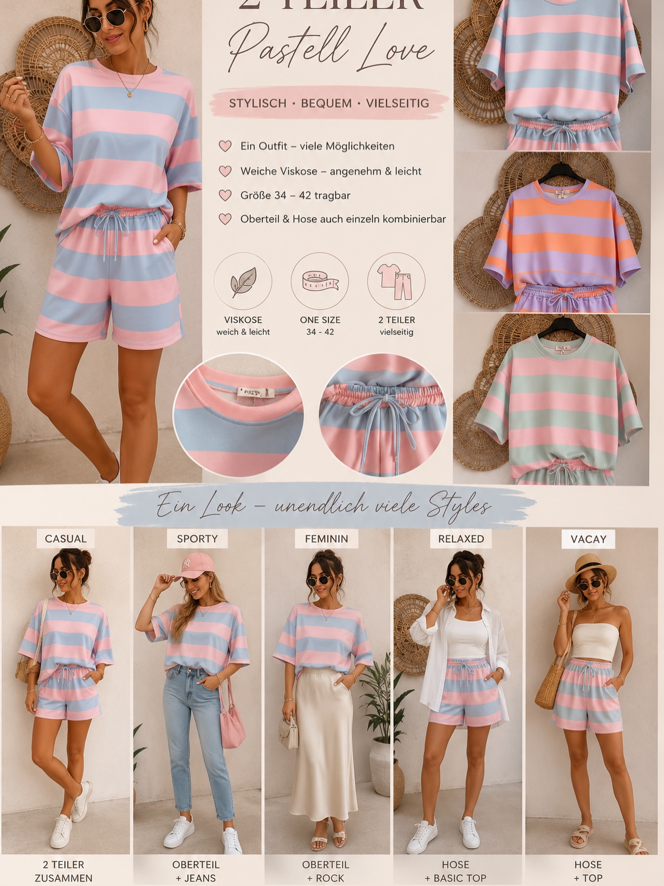 ✨ Pastell-Love zum Verlieben ✨
Unser 2-Teiler ist der perfekte Mix aus bequem, stylisch & vielseitig 💕
Ob casual mit Sneakern, feminin mit Rock oder ready für den nächsten Vacay-Look 🌴 – dieses Set passt einfach immer!
💗 Weiche & leichte Viskose
💙 Angenehmer Oversize-Fit
💗 Shorts mit elastischem Bund
💙 Perfekt kombinierbar – zusammen oder einzeln
Welche Farbe ist dein Favorit? 👀👇
🌸 Rosa/Blau
🍑 Peach/Lila
🌿 Mint/Rosa
#pastelllove #zweiteiler #sommerlook #fashionstyle #ootd comfyfashion pastellfarben casuallook vacaystyle modetrends instafashion summeroutfit fashioninspo stylelove bequemundstylisch
