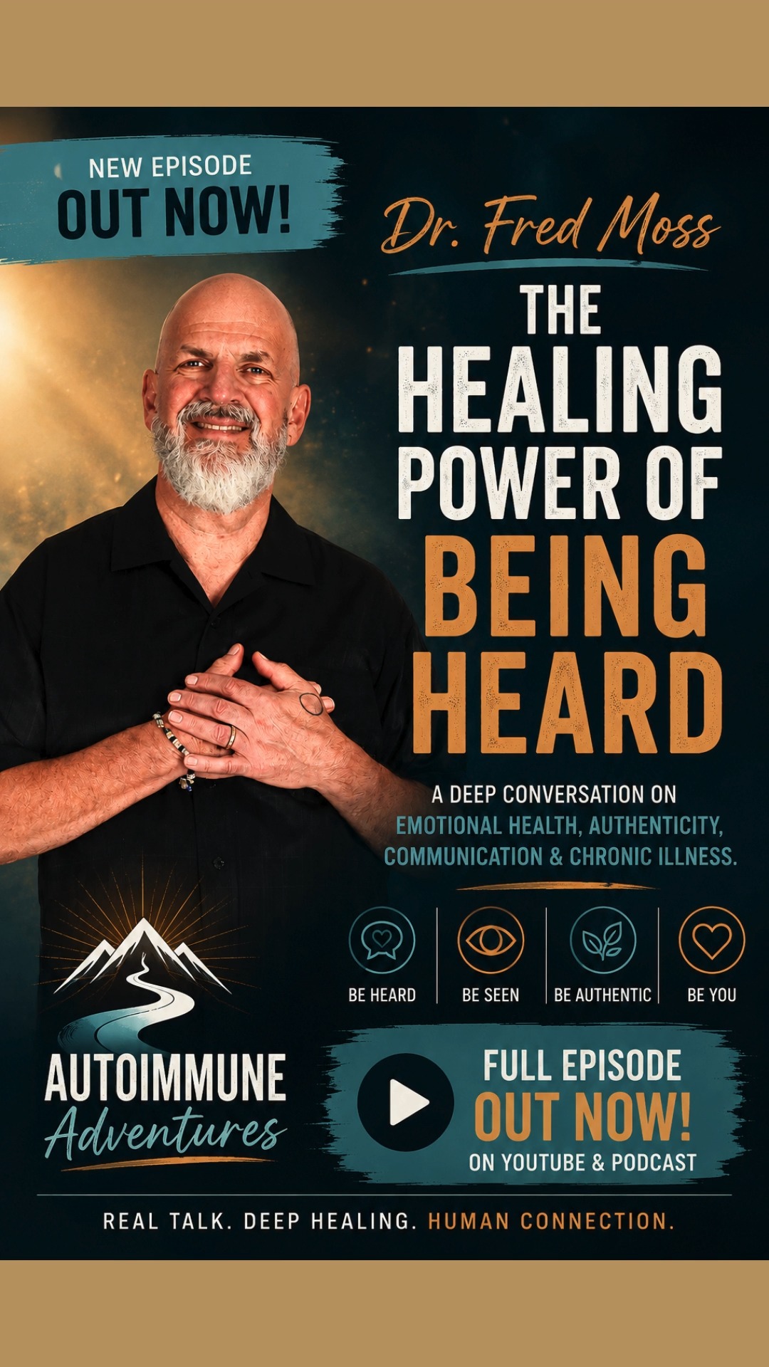 What if healing begins the moment someone truly hears you?
Today on Autoimmune Adventures, Dr. Fred Moss joins us for one of our most profound conversations yet — exploring chronic illness, emotional health, authenticity, communication, trauma, and the connection between emotional and physical healing.
This episode challenges the belief that people are broken and asks what becomes possible when we reconnect with who we truly are underneath the labels, masks, and survival patterns.
If you’ve ever felt unseen, dismissed, exhausted, or disconnected from yourself while navigating chronic illness or emotional pain… this conversation is for you.
🎙️ The full episode is now live on YouTube, Spotify, Apple Podcasts, and everywhere you listen.
#DrFredMoss #AutoimmuneAdventures #ChronicIllness #MentalHealthAwareness #HealingJourney #MindBodyConnection #PatientAdvocacy #Authenticity #TraumaHealing #HolisticHealth #EmotionalHealing #MentalWellness #SelfAdvocacy #FunctionalMedicine #HealingStartsWithin #HealthPodcast