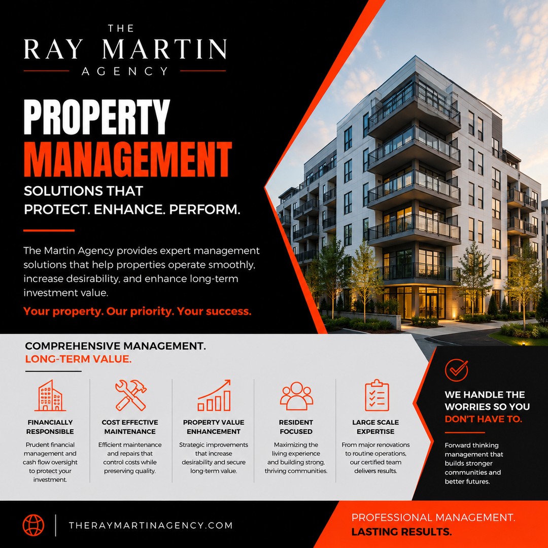 Property management should do more than maintain a building.
It should protect your investment and increase long-term value.
The Ray Martin Agency helps properties operate smoothly with financially responsible management, cost-effective maintenance, and forward-thinking solutions.
Because your property deserves more than basic management.
Learn more: https://www.theraymartinagency.com/management
#PropertyManagement #CommercialRealEstate #RealEstateInvesting #AssetManagement #PropertyManagers #InvestmentProperty