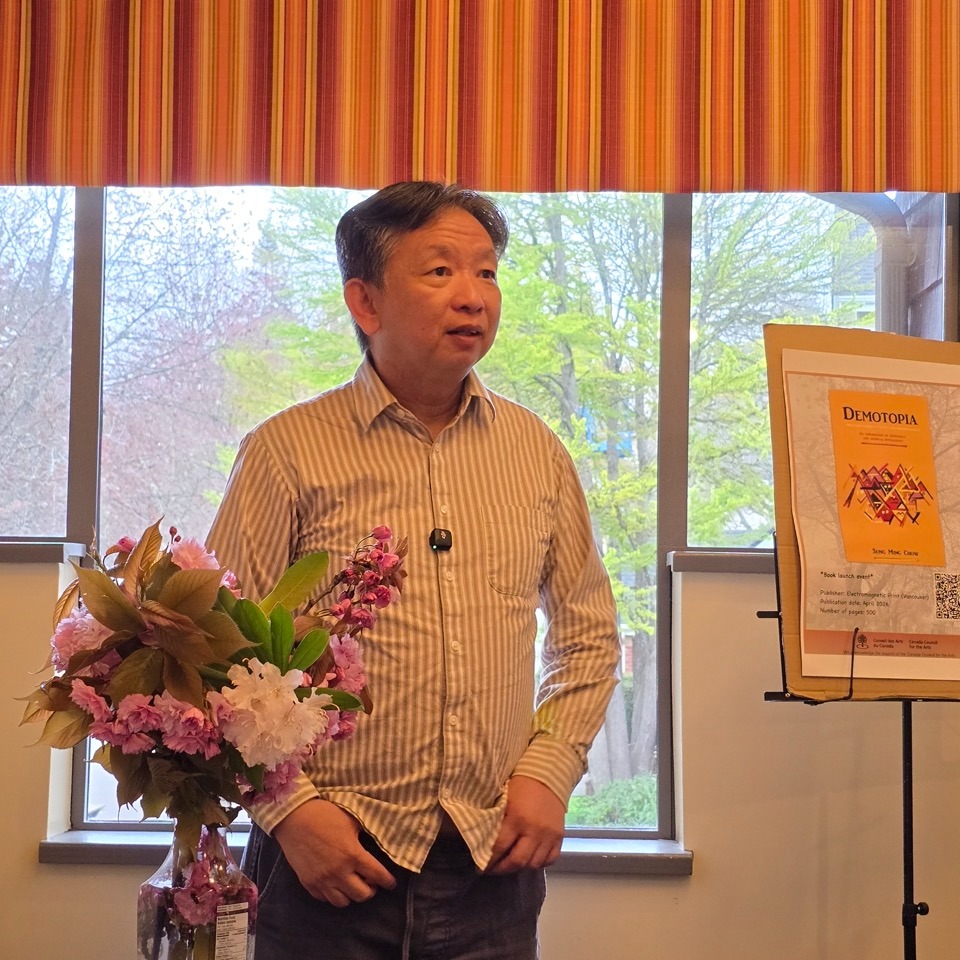 On April 11, SOGE was honoured to be invited as a special guest to the book launch of Demotopia by Dr. Sung Ming Chow at The Original Beanery café at UBC — a political science fiction novel set in Vancouver exploring democracy and artificial intelligence.
SOGE’s work connecting newcomers and settlers to the land was a personal source of inspiration for Dr. Chow during the writing process. As a recent immigrant from Hong Kong himself, the themes of belonging, community, and place carried special meaning throughout the evening.
During the event, SOGE founder Norm Leech shared reflections on the continuation of colonialism within the development of artificial intelligence, while also opening up conversation around the possibility of decolonizing AI. The discussion that followed was thoughtful, diverse, and deeply engaging.
Follow @chowsungming to learn more about his books.
