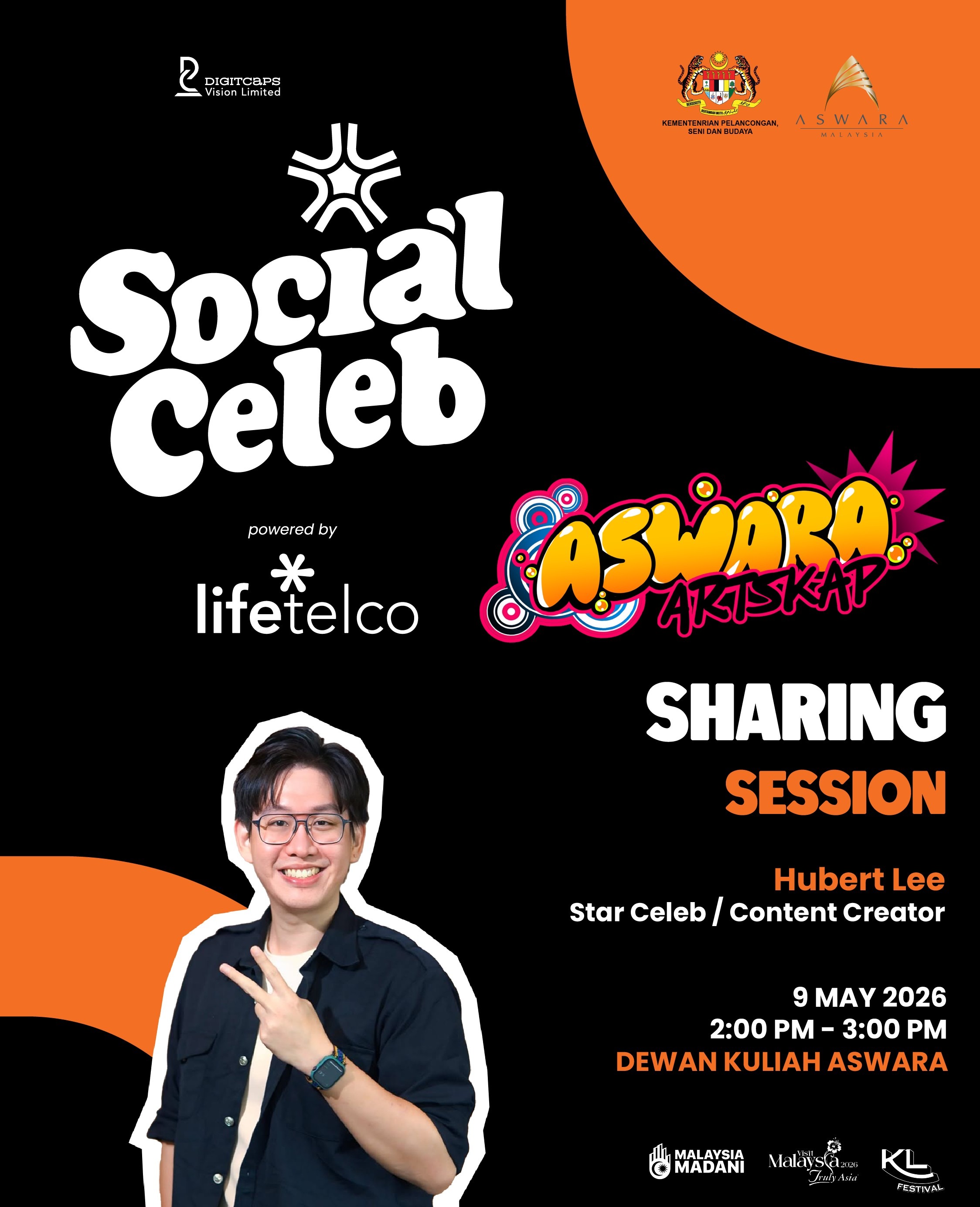 Join us for a Sharing Session with Star Celeb & Content Creator Hubert Lee! Discover the real world strategies behind his success and get the inspiration you need to create content that resonates.
📅 Date: 9 MAY 2026
⏰ Time: 2:00 PM – 3:00 PM
📍 Venue: Dewan Kuliah ASWARA
Spaces are limited. don’t miss your chance to connect!
#socialceleb #aswaraartskap #ᴄᴏɴᴛᴇɴᴛᴄʀᴇᴀᴛᴏʀ #hubertlee #malaysiacreator #contentstrategy #greetandmeet #opencasting