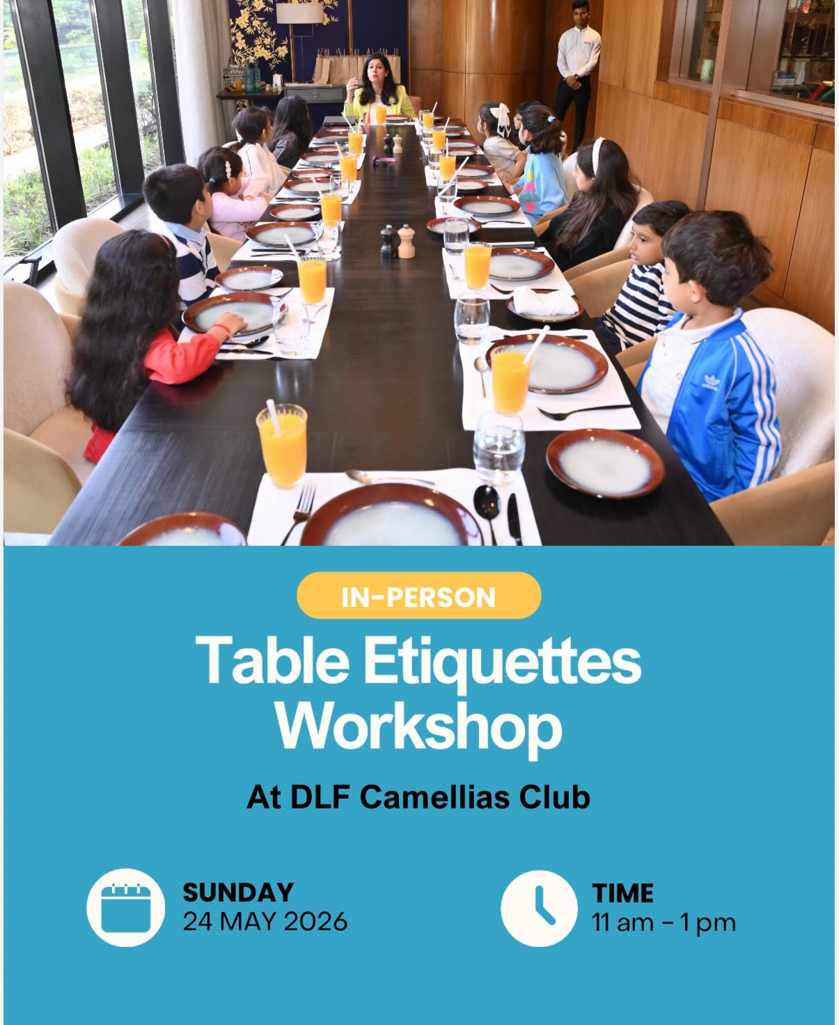 Confidence at the dining table is confidence for life 🍽️
Join etiquette coach GITIKA BHAGAT for an in person workshop where children aged 5 & above will learn : how to set the table, how to use cutlery correctly, greet and converse politely at the dining table & leave last impressions all while having lots of fun! Limited spots available, DM to register and give your child a memorable and hands on learning experience.