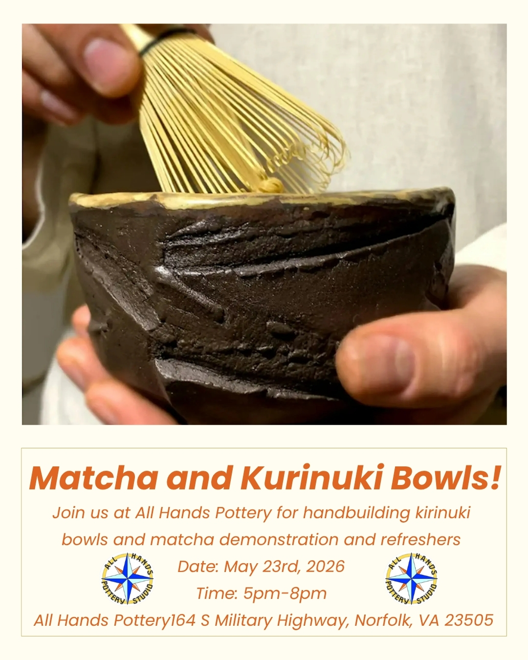 This one is all about slowing down šµ
Matcha. Music. Clay in your hands.
Weāre starting the night with a matcha demo, then moving into carving your own bowl using the kurinuki technique. Itās hands-on, beginner friendly (if you choose that option), and honestly just a really good way to spend an evening.
Youāll head home with a matcha whisk and your piece will be finished and ready for pickup in a couple weeks.
Two ticket options depending on your experience level, so be sure to check that part.
Spots are limited for this one and itās already getting attention⦠donāt wait too long to grab yours. Check out our link in bio for details!