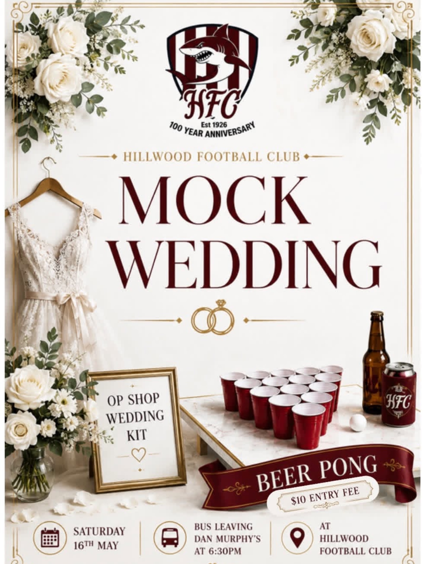 We invite you to our first event of the year!
We are excited to invite you to our Mock Wedding and Beer Pong.
π OP Shop Dress Code
π»π Beer Pong
ποΈ $10 Entry
ππ
Bus leaves Dan Murphyβs 6:30pm.
Join us at Hillwood in your best Op Shop clothes to celebrate the wedding of the year!
π°π€΅π