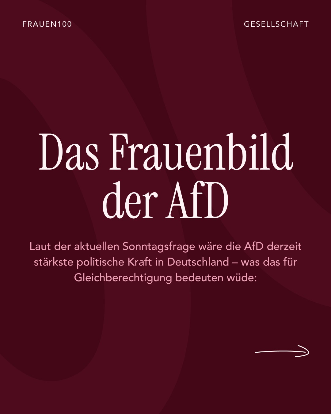 Die AfD liegt laut aktueller Sonntagsfrage vorne. Grund genug, genau hinzusehen: Was steht eigentlich in den Programmen dieser Partei, wenn es um Frauen geht?
Wir haben Wahlprogramm 2025 und Grundsatzprogramm 2016 gelesen – und die Positionen eingeordnet, die in der öffentlichen Debatte oft untergehen.
Vom Einverdiener-Modell über den Abbau von Gleichstellungsstrukturen bis hin zu einer Bevölkerungspolitik, die Frauen nach ethnischer Herkunft bewertet.
Den vollständigen Artikel mit allen Quellen und Hintergründen findet ihr in unserem Journal – Link in der Bio.
#frauen100 #afd #frauenbild