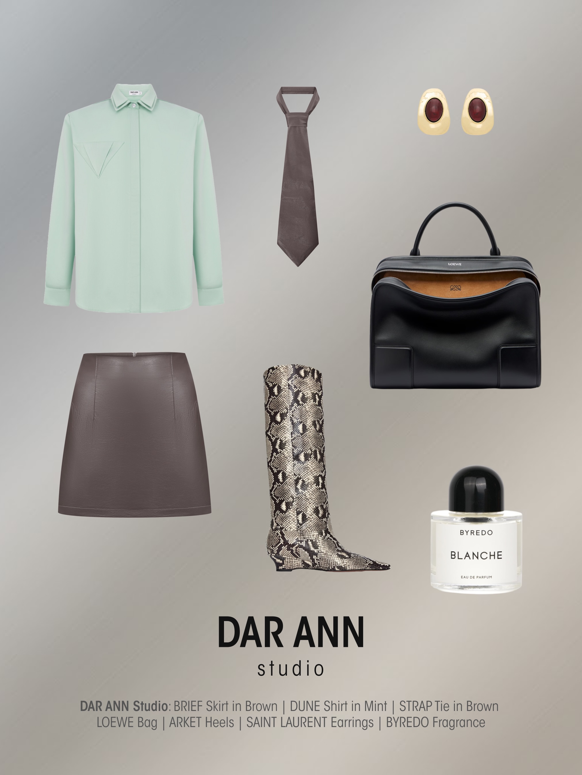 Soft palette, sharp silhouette - this spring power dressing⚡️
.
Shop DUNE Shirt in Mint, BRIEF Skirt and STRAP Toe in Brown at www.darann.com