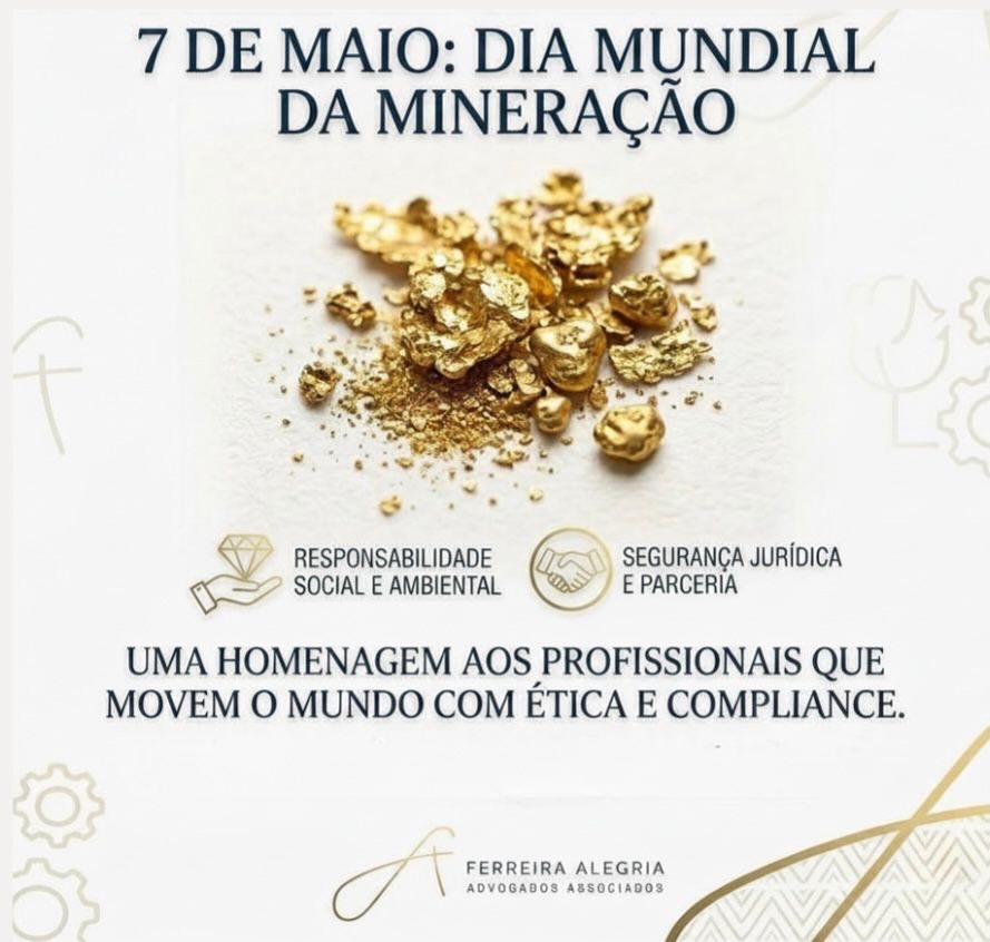 Hoje celebramos a atividade que é a base da nossa evolução e o motor de diversos setores da economia. Falar de mineração é falar de infraestrutura, tecnologia e progresso.
Mas, para nós da Ferreira Alegria Advogados Associados, esta data também reforça um compromisso essencial: a busca incessante pela legalidade e pelo equilíbrio. Acreditamos que o verdadeiro desenvolvimento mineral só acontece quando está pautado em:
✅ Segurança Jurídica: Para que o minerador tenha tranquilidade para investir e operar.
✅ Responsabilidade: Garantindo que o impacto socioambiental seja gerido com ética e técnica.
✅ Compliance: Atuando sempre dentro das normas e diretrizes dos órgãos reguladores.
Nossa homenagem a todos os profissionais que, com dedicação e seriedade, promovem as riquezas que movem o Brasil e o mundo.
Estamos juntos na construção de um setor mineral cada vez mais forte, transparente e seguro.
#DiaMundialDaMineração #DireitoMinerário #DraPamelaAlegria #MineraçãoBrasil #segurançajurídica AdvocaciaEspecializada FerreiraAlegriaAdvogados