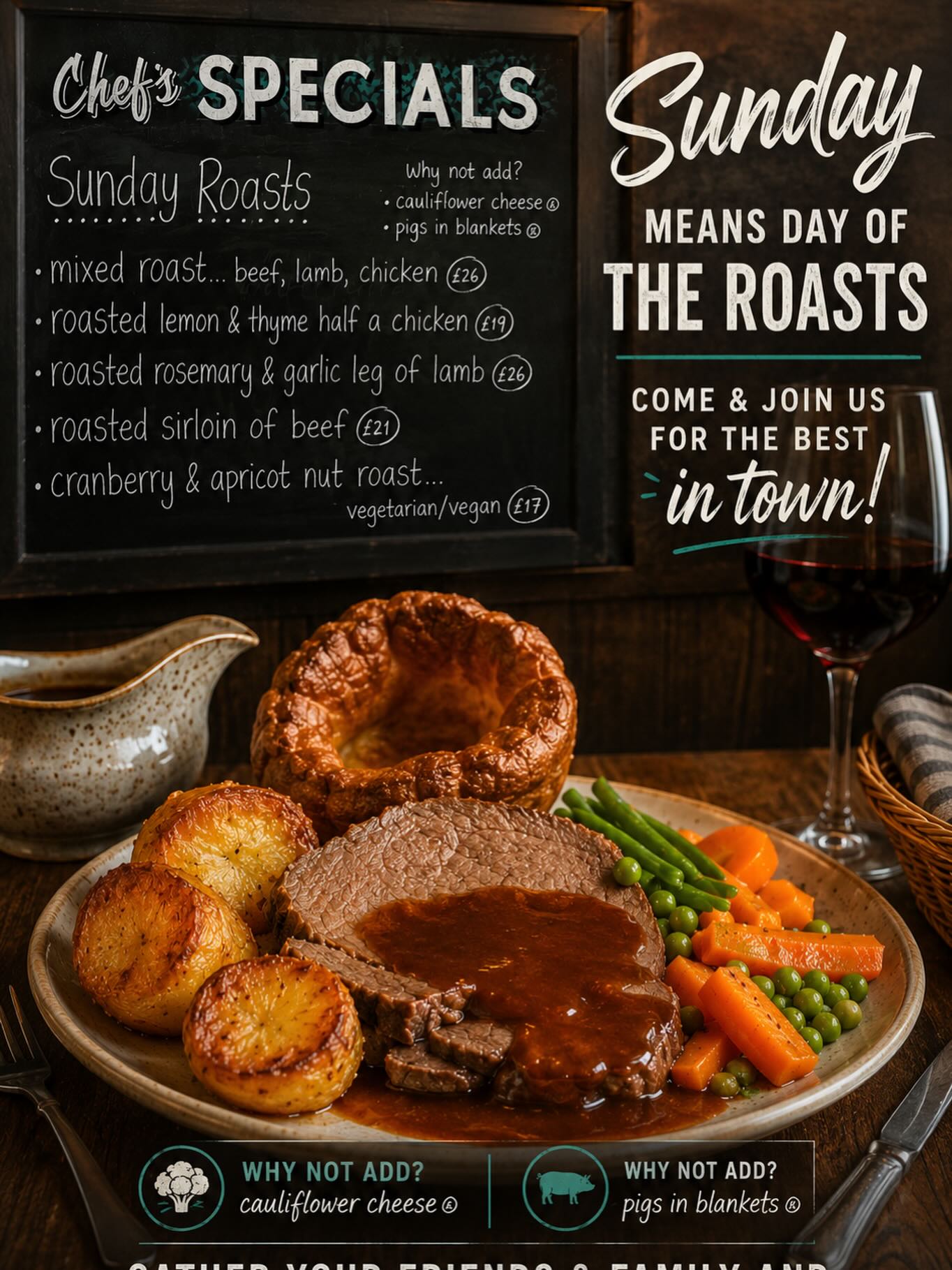 Sunday means one thing… ROASTS
Join us at Old Dunnings Mill for the best Sunday roast in town! From tender sirloin of beef to rosemary & garlic lamb, crispy roasties, giant Yorkshire puddings and rich gravy — we’ve got your Sunday sorted
✨ Mixed Roast – £26
✨ Lemon & Thyme Half Chicken – £19
✨ Rosemary & Garlic Leg of Lamb – £26
✨ Sirloin of Beef – £21
✨ Cranberry & Apricot Nut Roast – £17 (Vegan/Vegetarian)
Why not add cauliflower cheese or pigs in blankets too?
Gather your friends & family and make your Sunday delicious
📍 Old Dunnings Mill
🍷 Serving all day Sunday
#SundayRoast #OldDunningsMill #RoastDinner #SundayLunch #PubFood YorkshirePudding Foodie SundayFunday BestRoastInTow