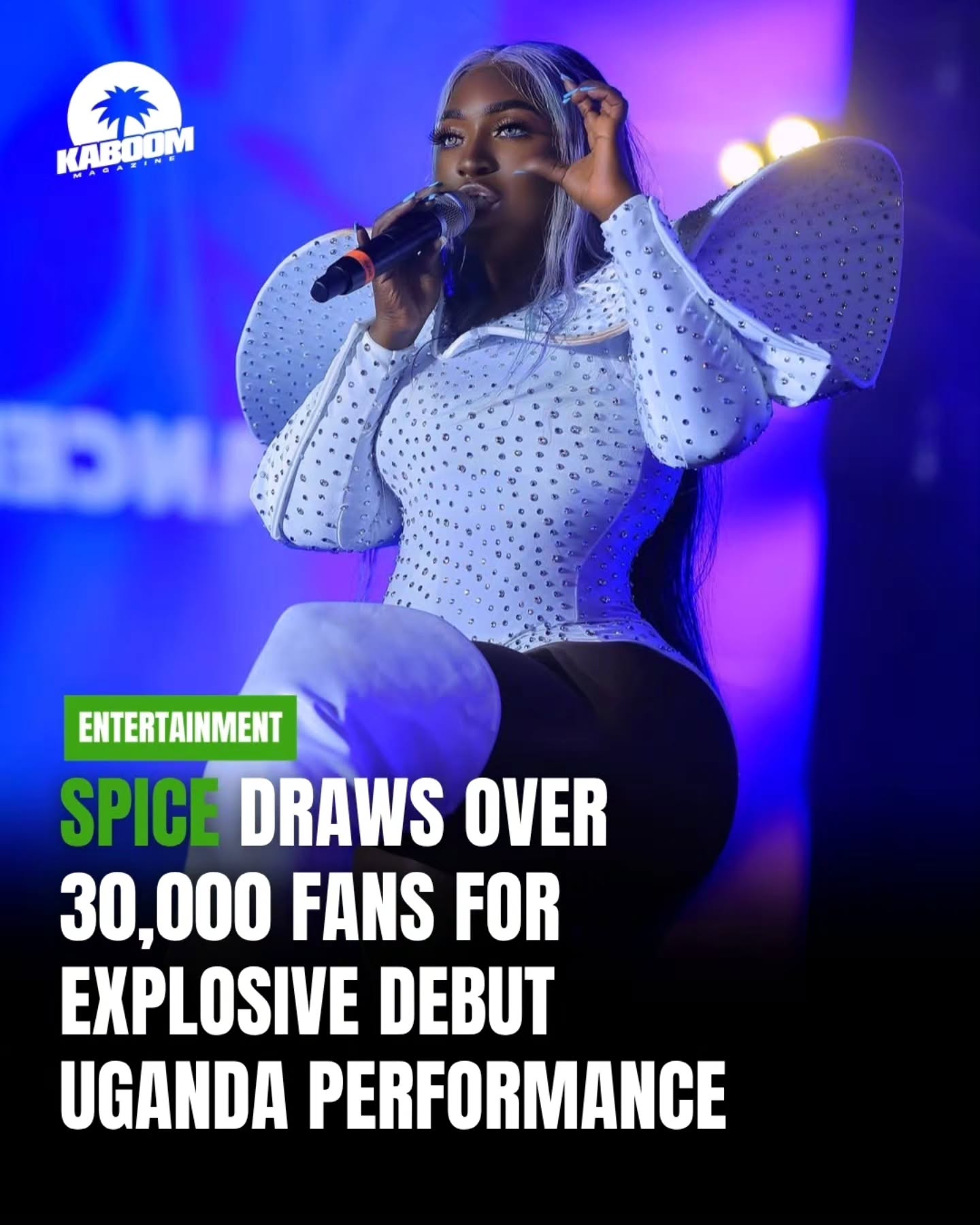 Reigning Queen of Dancehall Spice pulled a massive crowd of over 30,000 fans during her debut performance in Uganda at Lugogo Cricket Oval in Kampala.
Dressed in a striking white-and-blue outfit, Spice commanded the stage with energetic performances of hits including “So Mi Like It,” “Sheets,” “Go Down Deh,” and “Ramping Shop,” originally recorded with Vybz Kartel.
The dancehall superstar kept the crowd engaged throughout the night with high-energy choreography, audience interaction, and her signature stage presence.
The event reached another level when Tanzanian superstar Harmonize made a surprise appearance, sending the sold-out crowd into a frenzy during his cameo alongside Spice. The concert, held on Saturday, May 9, 2026, emerged as one of the biggest dancehall showcases in the region this year, with the event supported by the Uganda Tourism Board.
#Kaboom #KaboomMag