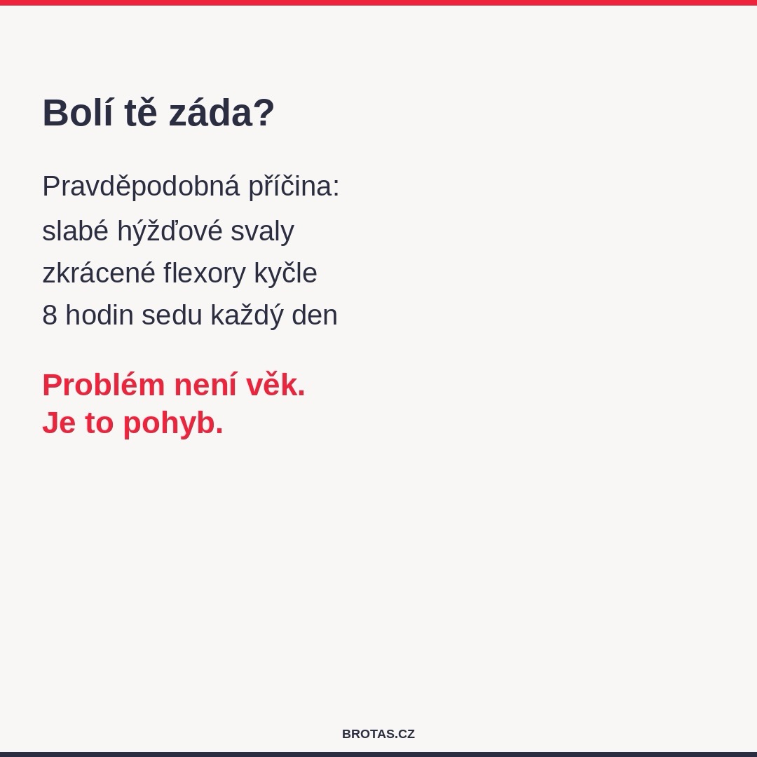 Bolest zad není záležitost věku. Je to často pohybová záležitost. Slabé hýžďové svaly, zkrácené flexory kyčle a 8 hodin sedu = recept na bolest.
Dobrá zpráva je, že to jde změnit systematickým cvičením. 🤗💪🏽
#brotasfitness #bolestzad #osobnitrener #pohyb #zdravi