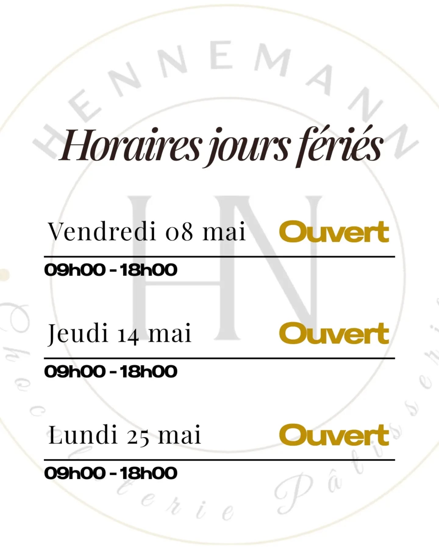 🌸 Et oui, parce que la gourmandise ne prend jamais de vacances ! N'est pas? 🤤
🕙 Nous restons ouverts pendant tous les jours fériés de ce mois de mai !
♥️ Nous vous accueillons de 09h00 à 18h00 avec grand plaisir.
À très vite !
#patisserie #chocolat #Lyonfoodies