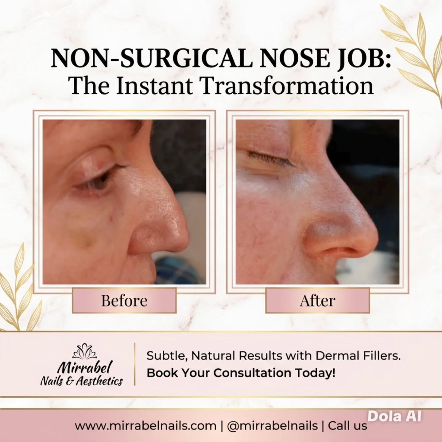 Transform your profile without the downtime! ✨ Our non-surgical rhinoplasty (liquid nose job) uses premium dermal fillers to smooth out bumps and refine the bridge for a balanced, natural look.
💉 Treatment: Non-Surgical Rhinoplasty
⏰ Time: 30 minutes
😴 Recovery: Minimal to none
DM us to book your consultation! 🔗
#NonSurgicalRhinoplasty #LiquidNoseJob #ProfileBalancing #DermalFillers #Aesthetics