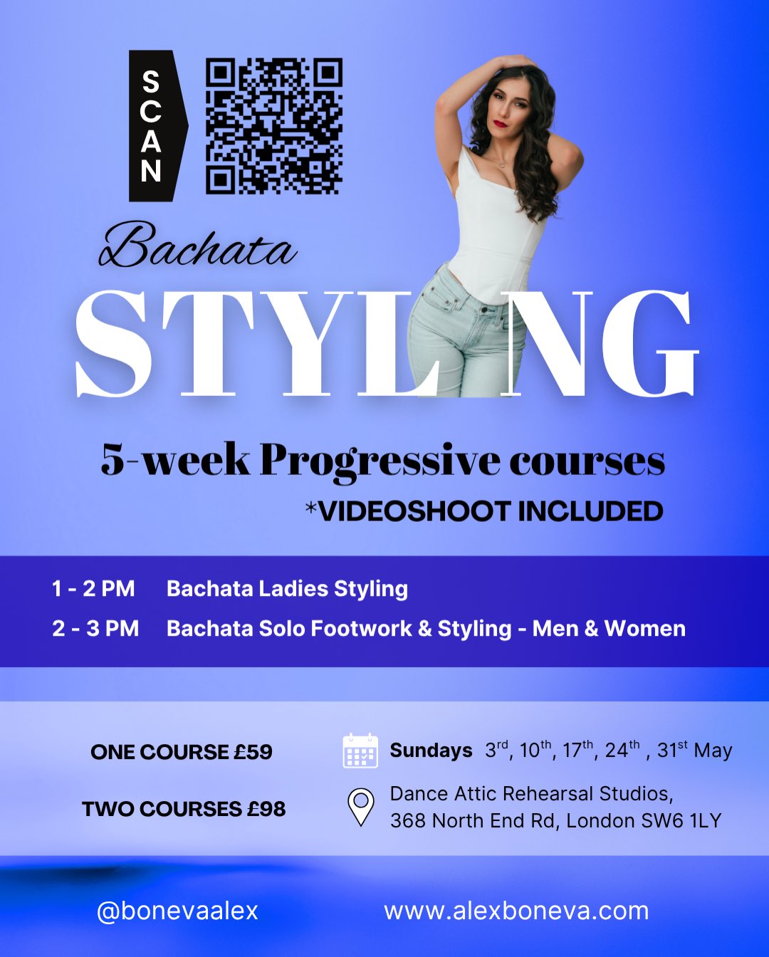 Bachata with Alex Boneva ( @bonevaalex ) on Sundays & Thursdays at Dance Attic Studios!!
For booking information please contact Alex directly