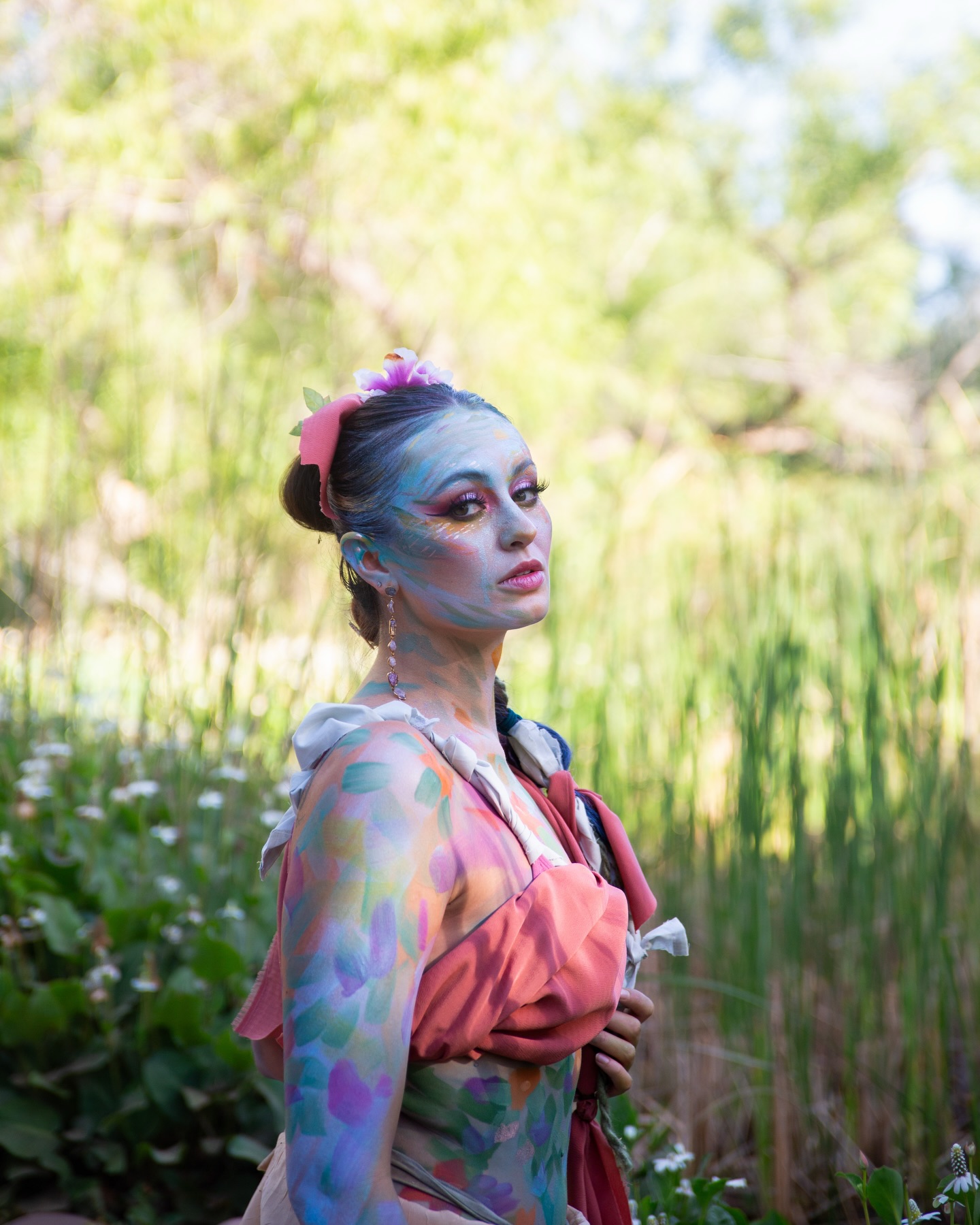 While working on the body paint design for a photo shoot at the desert botanical gardens, I wanted to create a fairy-like, desert Mother Earth figure (the “desert Mother Earth” name brought about by Chris… it felt right to run with this character direction!)
The design needed to be simple enough to get ready in just a couple hours for the schedule:
2:30am - Start painting
5:30am - Leave the house
6am - Arrive at botanical gardens for photo shoot
When focusing on building the color palette, it was important to choose a variety of colors that would represent the vibrant beauty the desert holds. The plan was to create layers of color that were thin and light enough to not need a full layer of body paint as a base.
The design is rooted in a thin layer of blues to represent the sky as well as a variety of greens to highlight the many shades of green in the desert. When I moved to Arizona, I was surprised by how much green there actually was and I’ve really enjoyed painting and exploring the many shades.
Some desert plants that inspired the palette include Globe Mallows appearing in pinks and oranges, yellow cactus blooms and purple Doubtful Knight’s Spur that has been thriving this season.
The photos from Chris continue to blow me away the more that I look at them (and the more space I have from the project date).
Truthfully, these photos have made me notice so much more of the beauty in the body paint than I was initially seeing. Doing a head to toe character in a couple hours very early in the morning was a challenge, which is why keeping the design simple was important.
That morning I felt that the makeup was just okay and I wasn’t head over heels for it in a way that I would have liked to be. The more I’ve viewed Chris’s photos from this day, the more I see how everything came together just as it was meant to that morning.
Chris, thank you for sharing creative energy in the shoots we have worked together on so far! I really cherish these photos and I look forward to when we find ourselves creating again next!
📸 @christopher_lee_creates
📍 @dbgphx