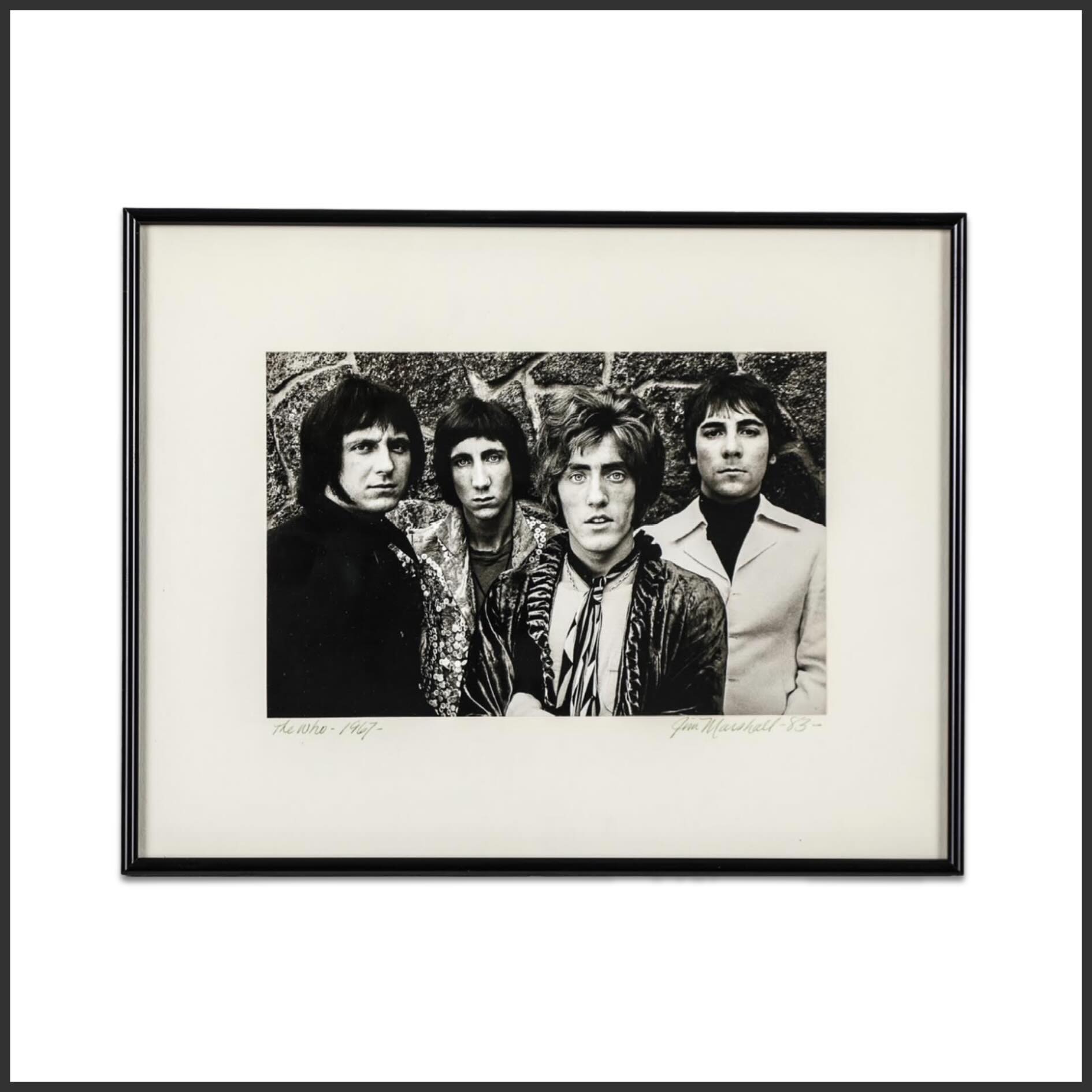 The Who — Photograph by Jim Marshall
Circa 1967; printed 1983
A classic photographic portrait of The Who captured in 1967 by acclaimed music photographer Jim Marshall. Depicting Roger Daltrey, Pete Townshend, John Entwistle, and Keith Moon at the height of the British rock explosion, the image embodies the era’s evolving visual identity and youthful intensity.
By 1967, The Who had emerged as one of the defining forces in modern rock, renowned for their explosive performances, mod-inspired aesthetic, and experimentation that helped shape the transition from British Invasion pop toward psychedelic and arena rock. Jim Marshall’s photographs remain among the most celebrated visual documents of 1960s music and countercultural history.
Now available from Gallery 76 Americana.
#Gallery76Americana #TheWho #JimMarshall #RockPhotography #1960sMusic