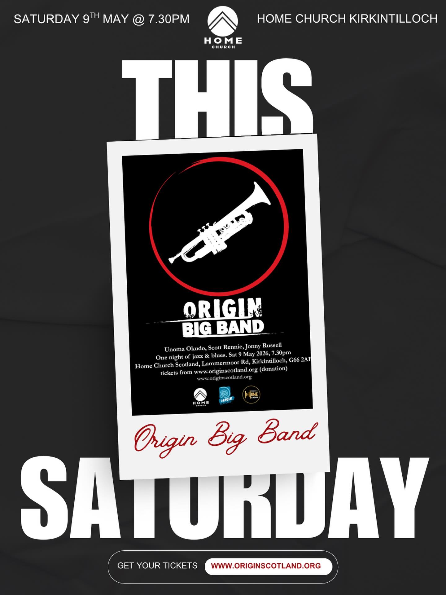 🎺 ORIGIN BIG BAND🎺
An awesome night of jazz & blues is coming THIS Saturday to Home Church Kirkintilloch 🙌🏻
Join us for an incredible evening with Unoma Okudo, Scott Rennie & Jonny Russell as the Origin Big Band brings live music, atmosphere and energy all night long 🎶
📍 Home Church Scotland, Lammermoor Rd, Kirkintilloch, G66 2AB
🗓 Saturday 9 May 2026
⏰ 7:30PM
Tickets are available NOW ! via the Origin Scotland website (donation based entry)
Bring a friend and come enjoy an amazing night together 🎷
#homechurchscotland #jazzandblues #faith #christianevent #originbigband