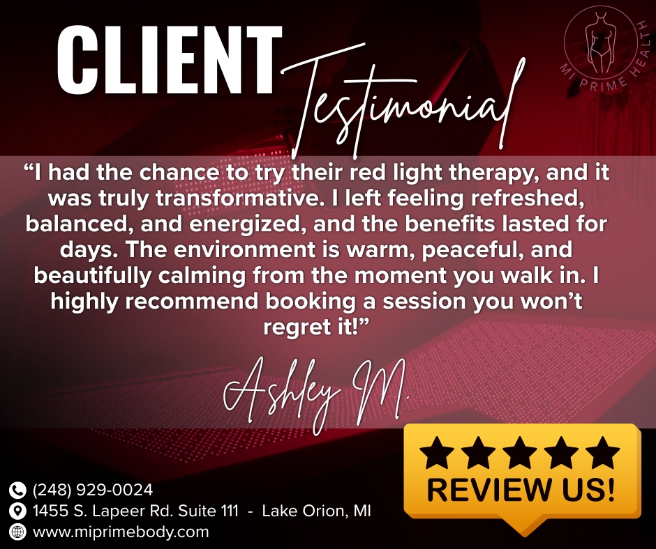 Every 5-star review we receive at MI Prime Health means the world to us because it represents someone taking an important step toward improving their health and wellness. Whether it’s support with nutrition, weight loss, red light therapy, hormone balance, or overall wellness, hearing that someone feels better, more energized, or more confident after working with our team is exactly why we do what we do.
We know starting a wellness journey can feel intimidating, especially when people have tried other approaches that didn’t work for them. That’s why we focus on personalized care, supportive guidance, and creating a welcoming environment where people feel comfortable asking questions and finding solutions that fit their lifestyle. Helping patients throughout Lake Orion MI and Metro Detroit improve their health is something we take seriously every single day.
If you’ve worked with MI Prime Health and had a positive experience, we would truly appreciate you taking a moment to leave us a review. Your feedback helps others feel more confident taking the first step toward better health and wellness.
#LakeOrionMI #MetroDetroitWellness #WeightLossSupport #5StarReview #HealthJourney