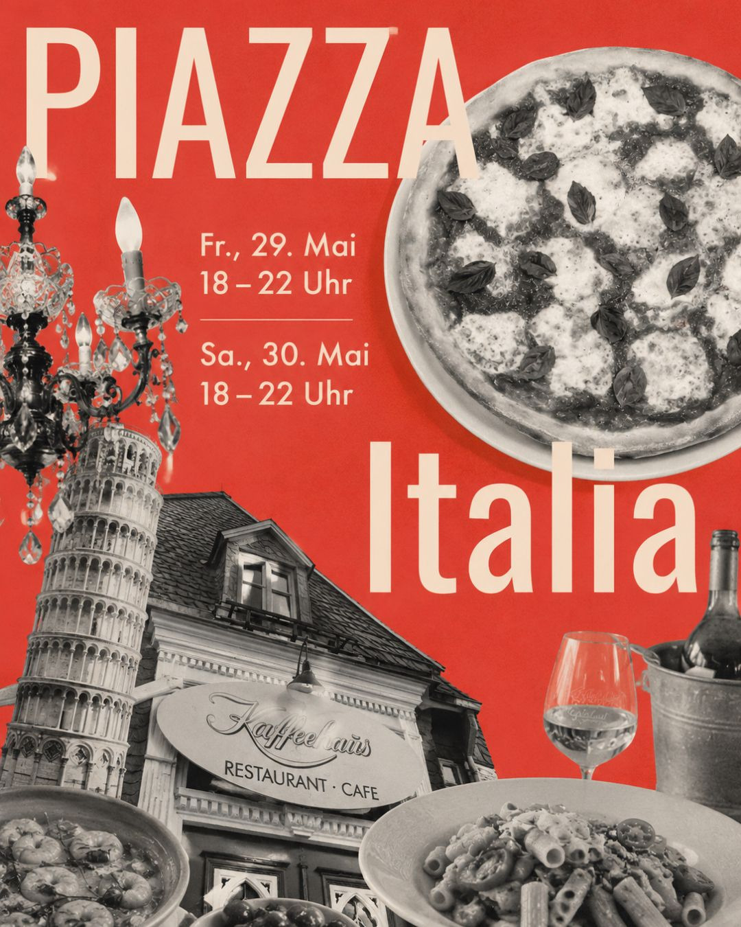 Piazza Italia im Kaffeehaus 🇮🇹🍷
Am 29. & 30. Mai wird es italienisch bei uns am Gräfrather Marktplatz.
Freut euch auf zwei Abende voller italienischer Spezialitäten, guter Weine, Musik und ganz viel Dolce Vita.
Da die Plätze begrenzt sind, bitten wir euch unbedingt vorab zu reservieren – gerne online oder telefonisch.
Wir freuen uns auf zwei besondere Abende mit euch. 🤍
